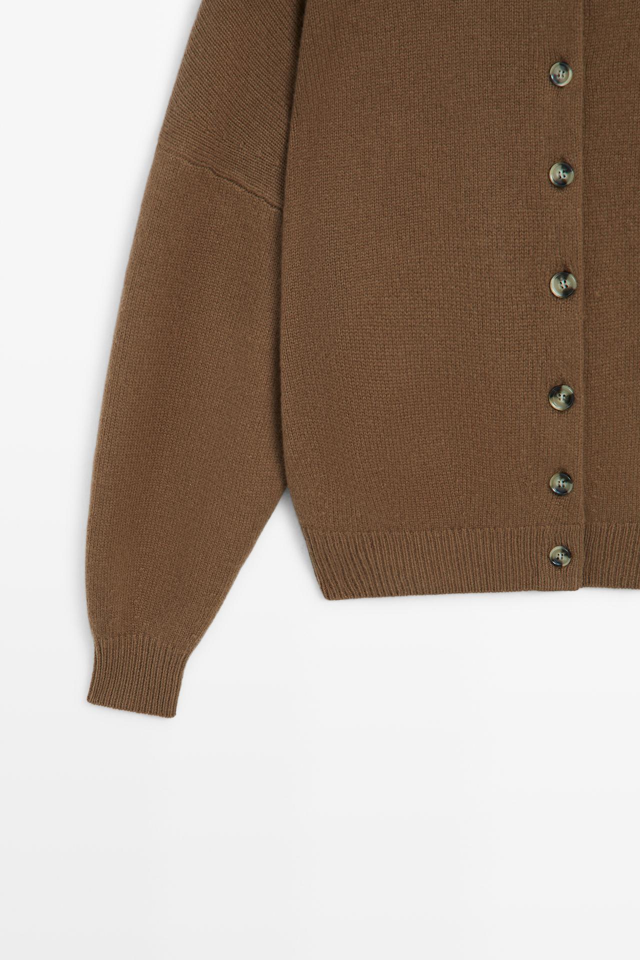 Wool and cashmere knit funnel neck cardigan — Caramel