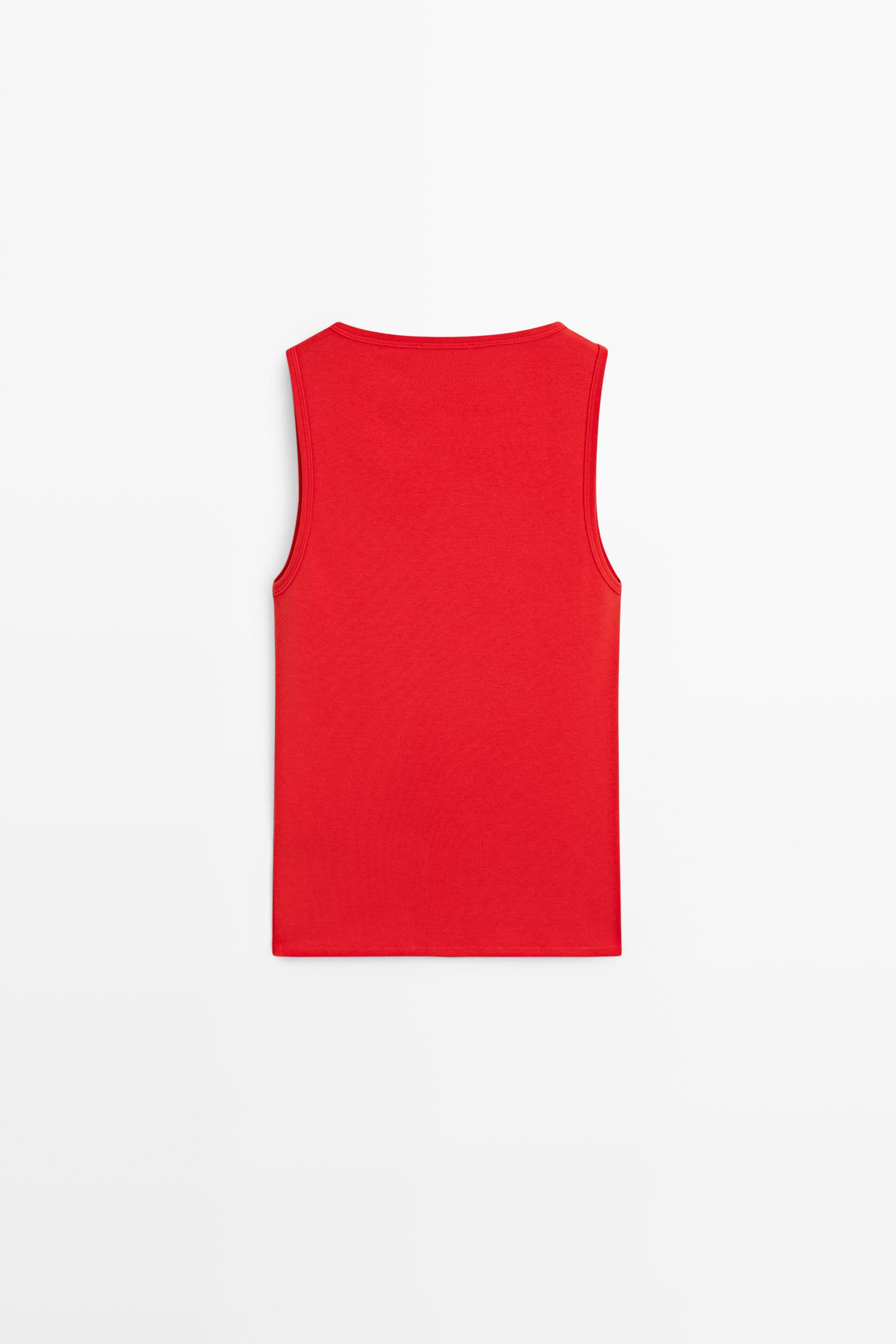 Cotton blend square neck top — RED