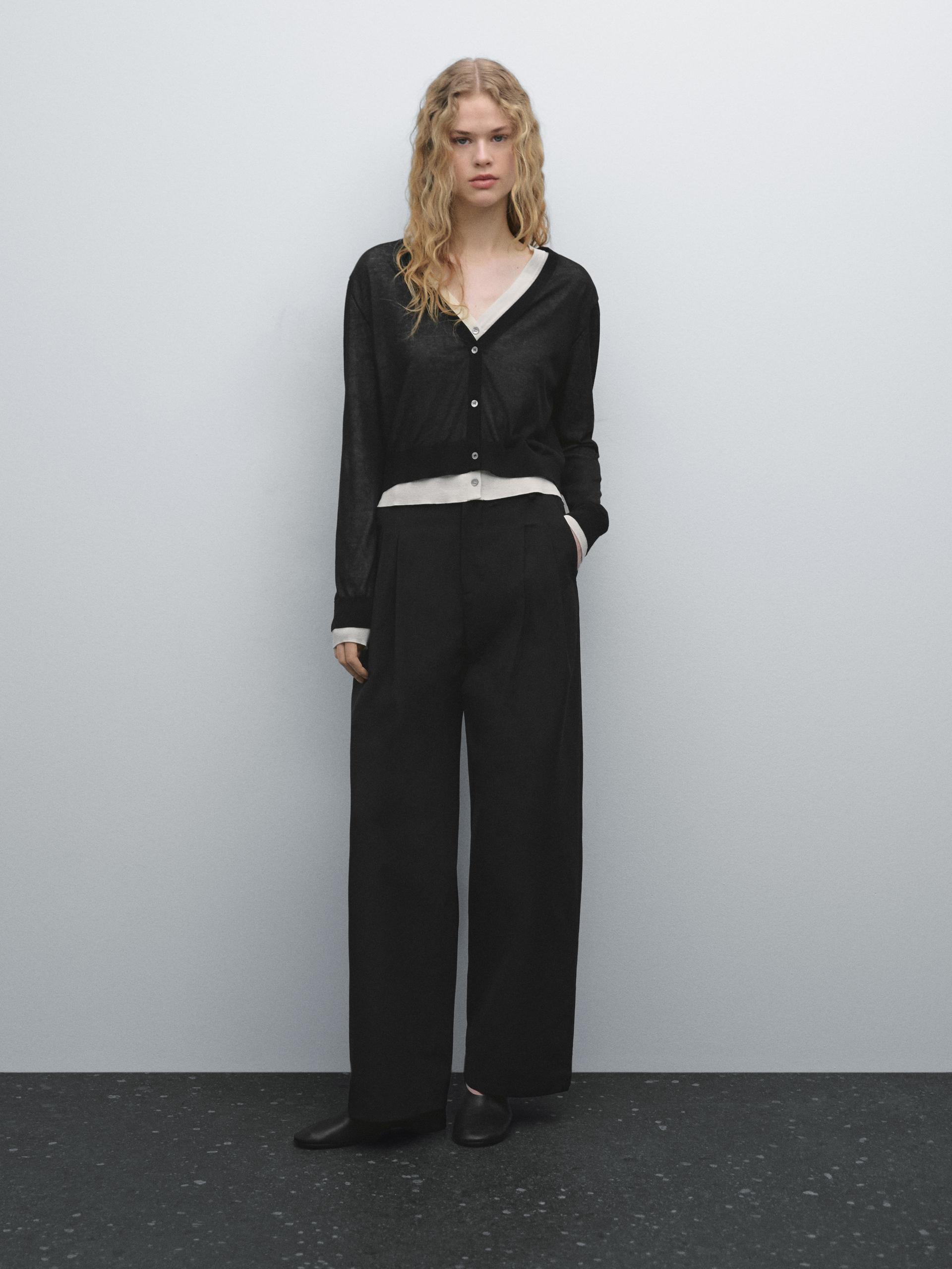 Cardigan In Maglia Doppia Di Misto Cotone - Nero - M - Massimo Dutti - Femminile
