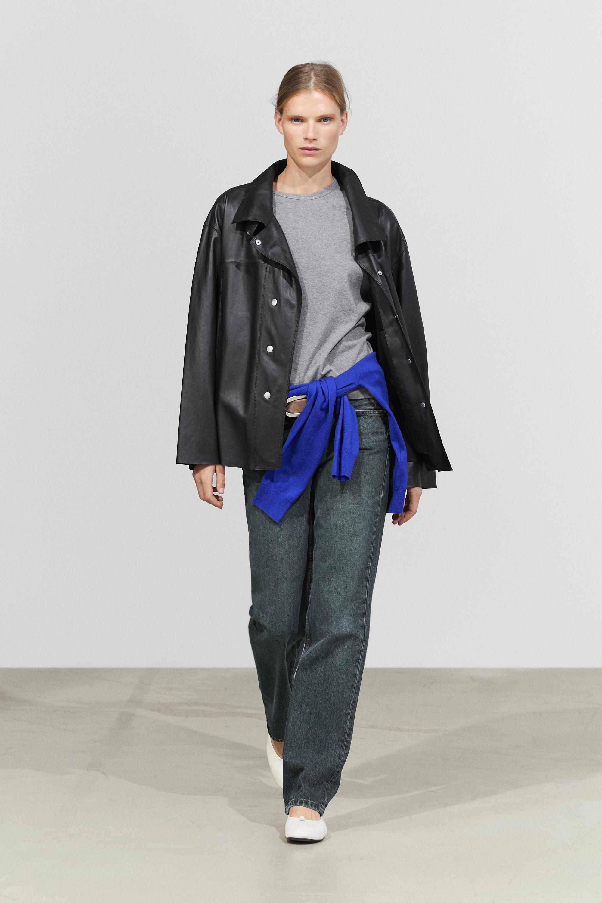 Leather button-detail jacket