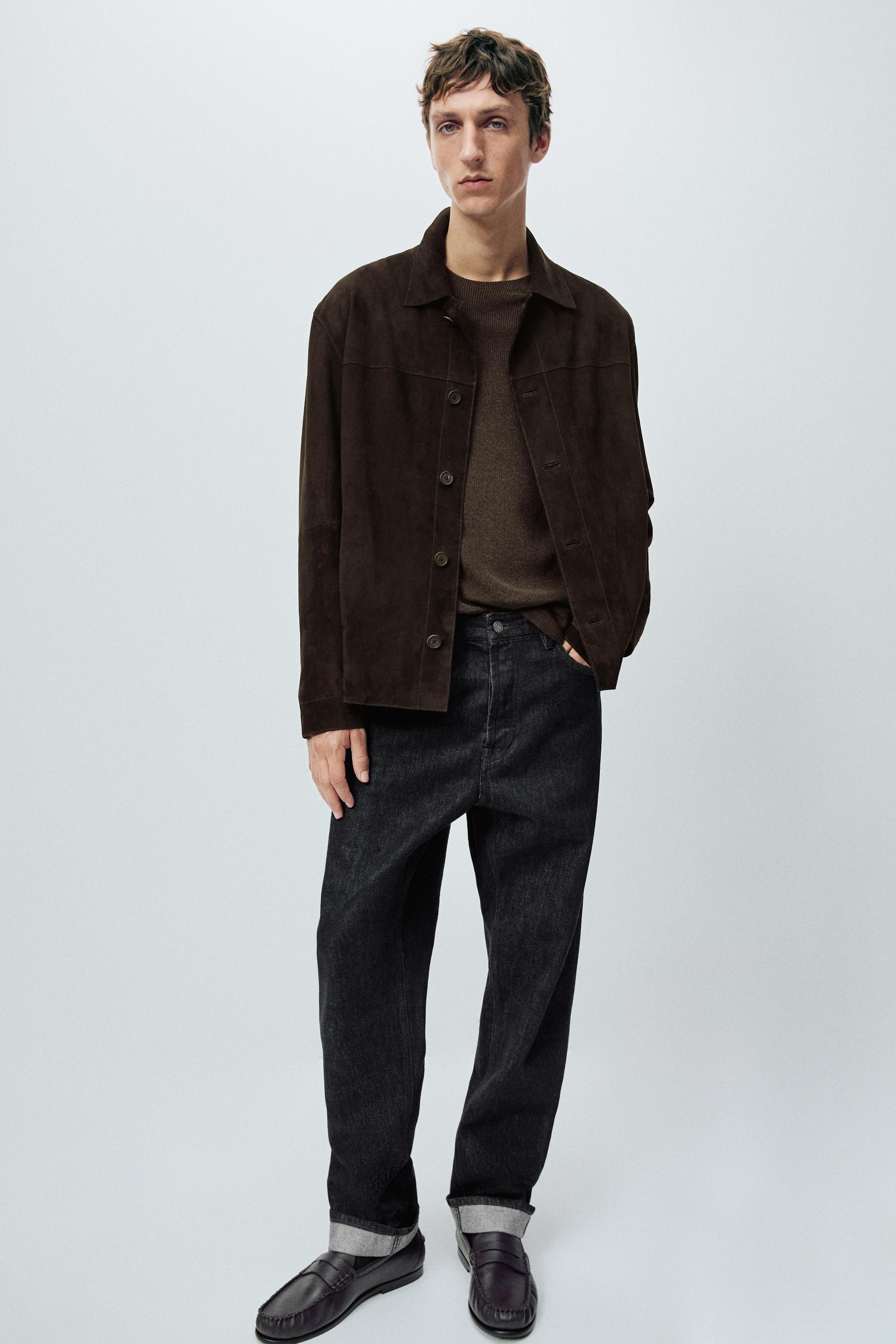 Suede leather pocket overshirt — Chocolate