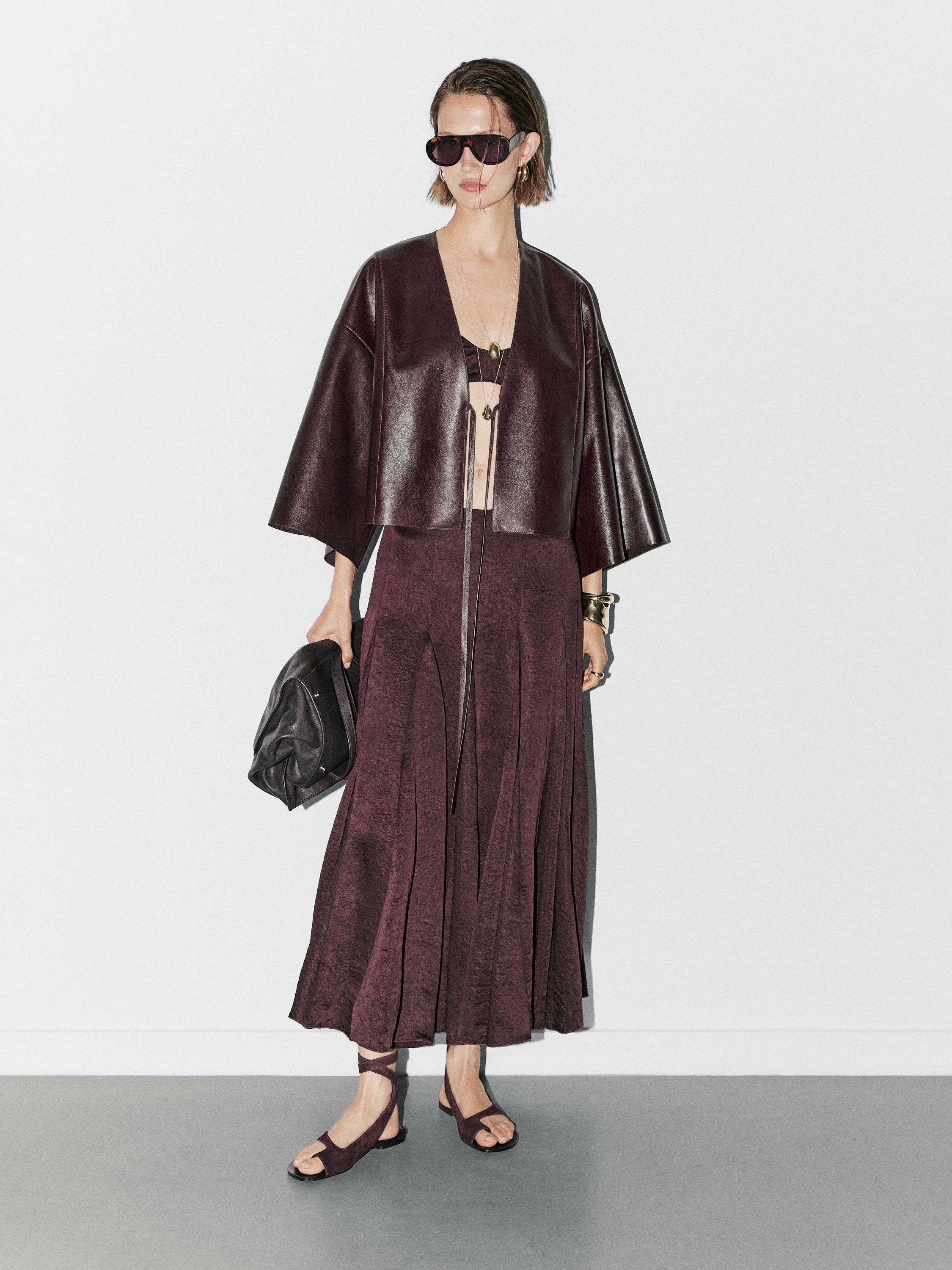 Kimono con scollo a v in pelle nappata - Studio