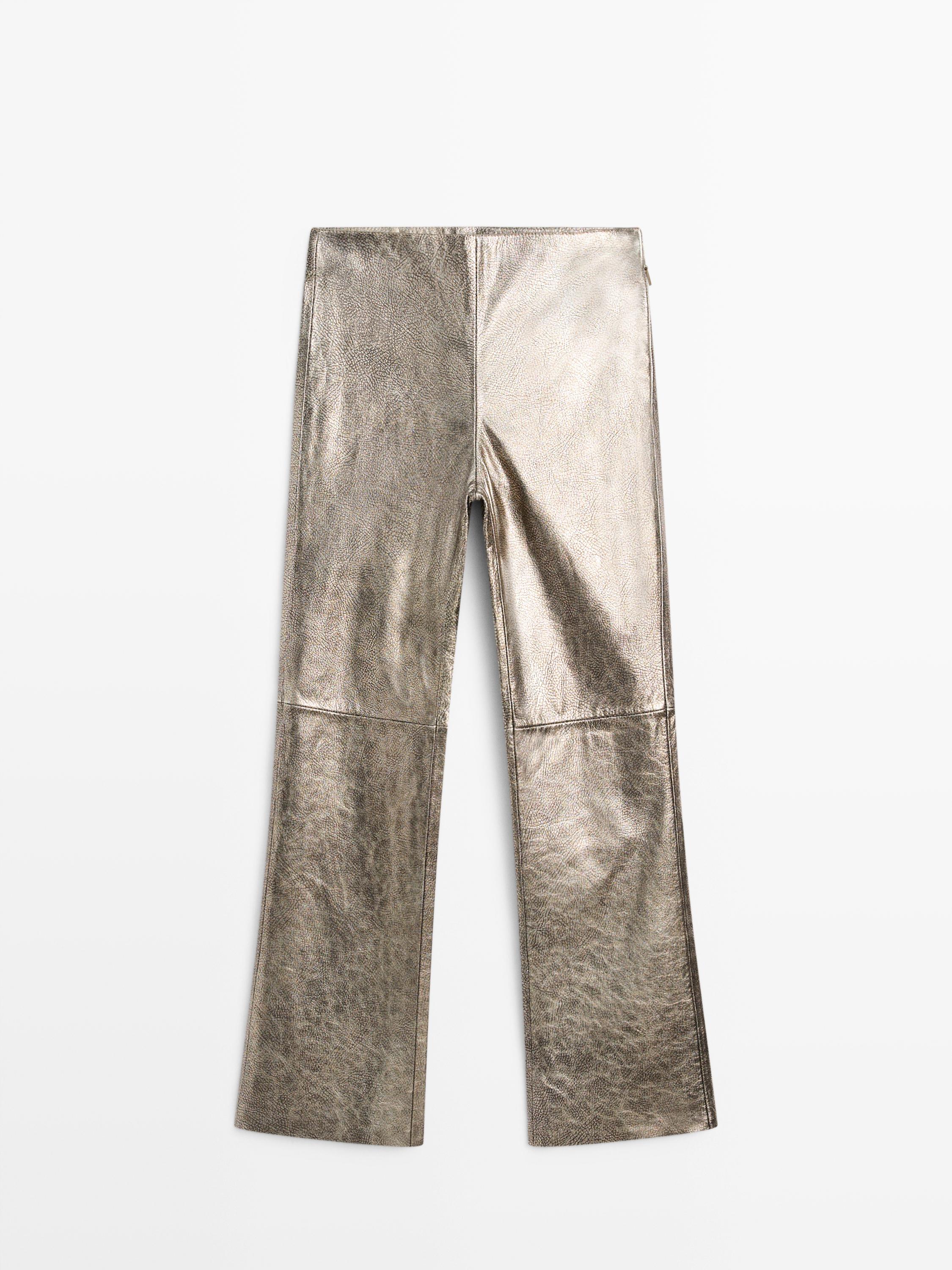 Pantalon en cuir nappa métallisé