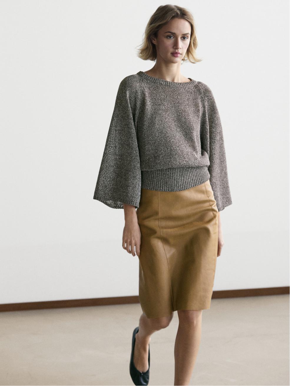 Cotton blend heathered knit sweater — MEDIUM GREY