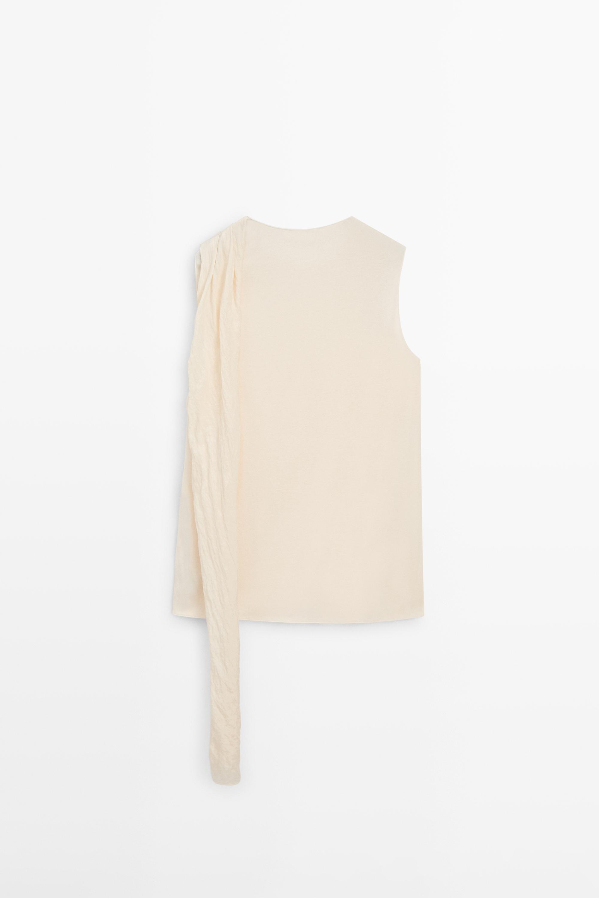 Crossover top with shoulder scarf detail — CREAM