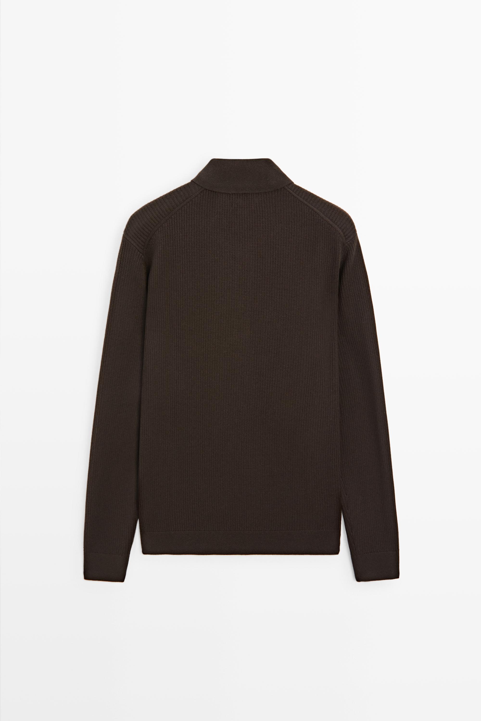 Button-detail polo knit sweater — BROWN MARL