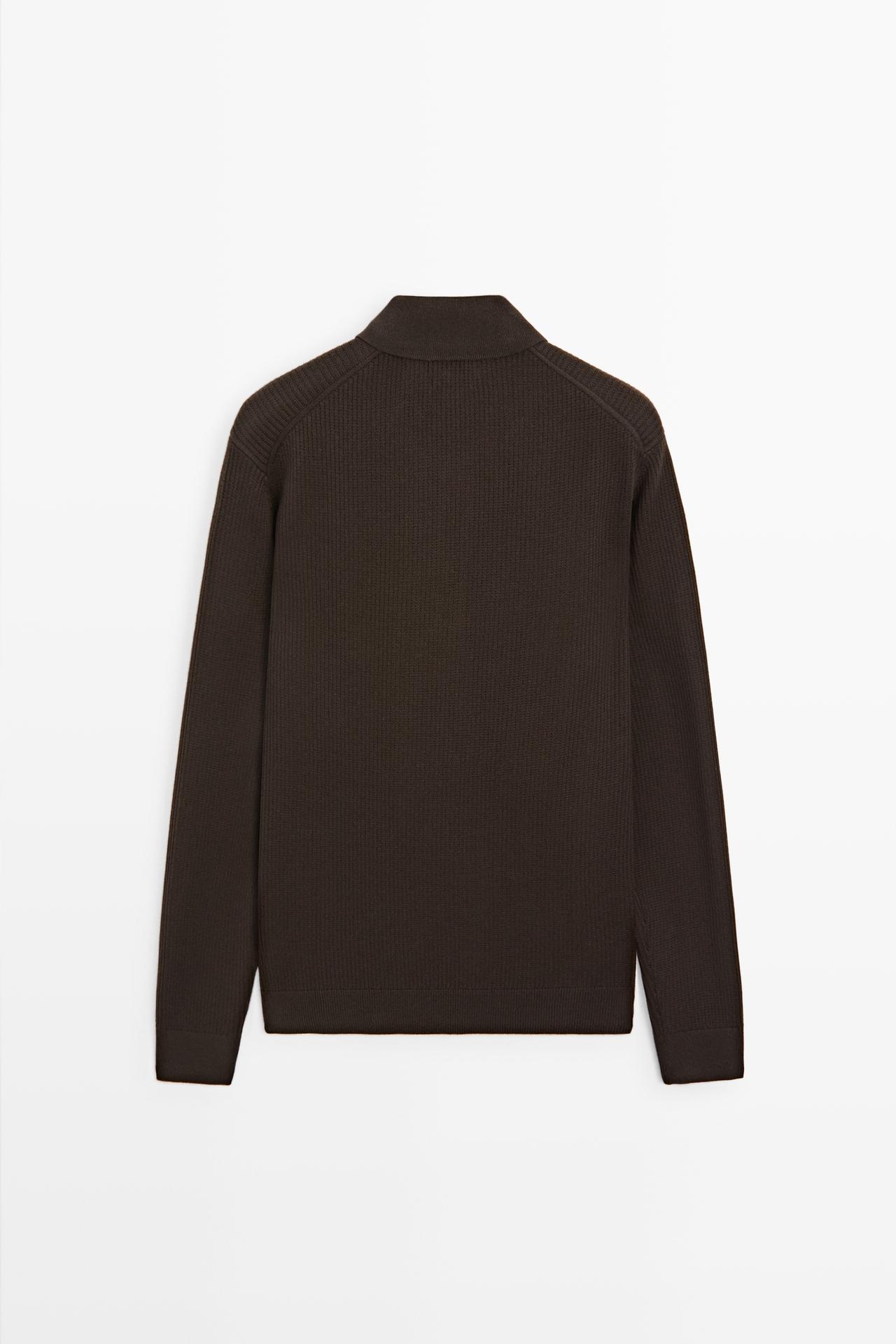 Button-detail polo knit sweater — BROWN MARL