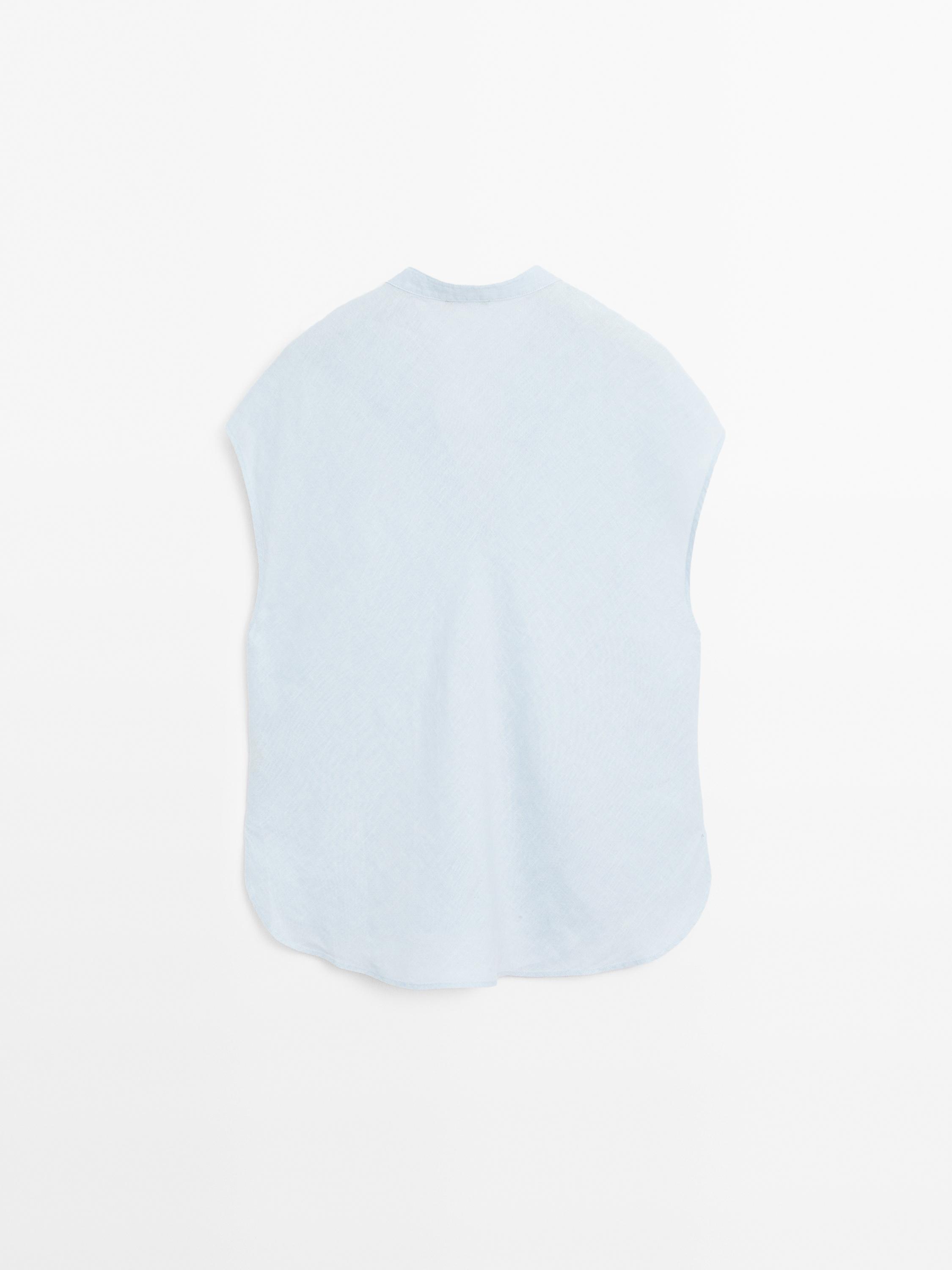 100% linen flowing blouse with open neck
