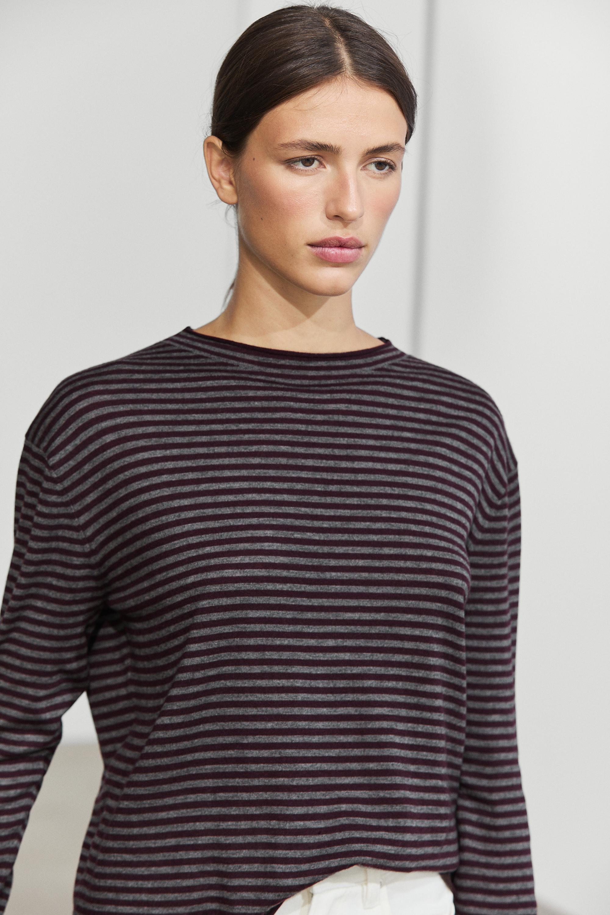 Striped knit sweater with mock turtleneck