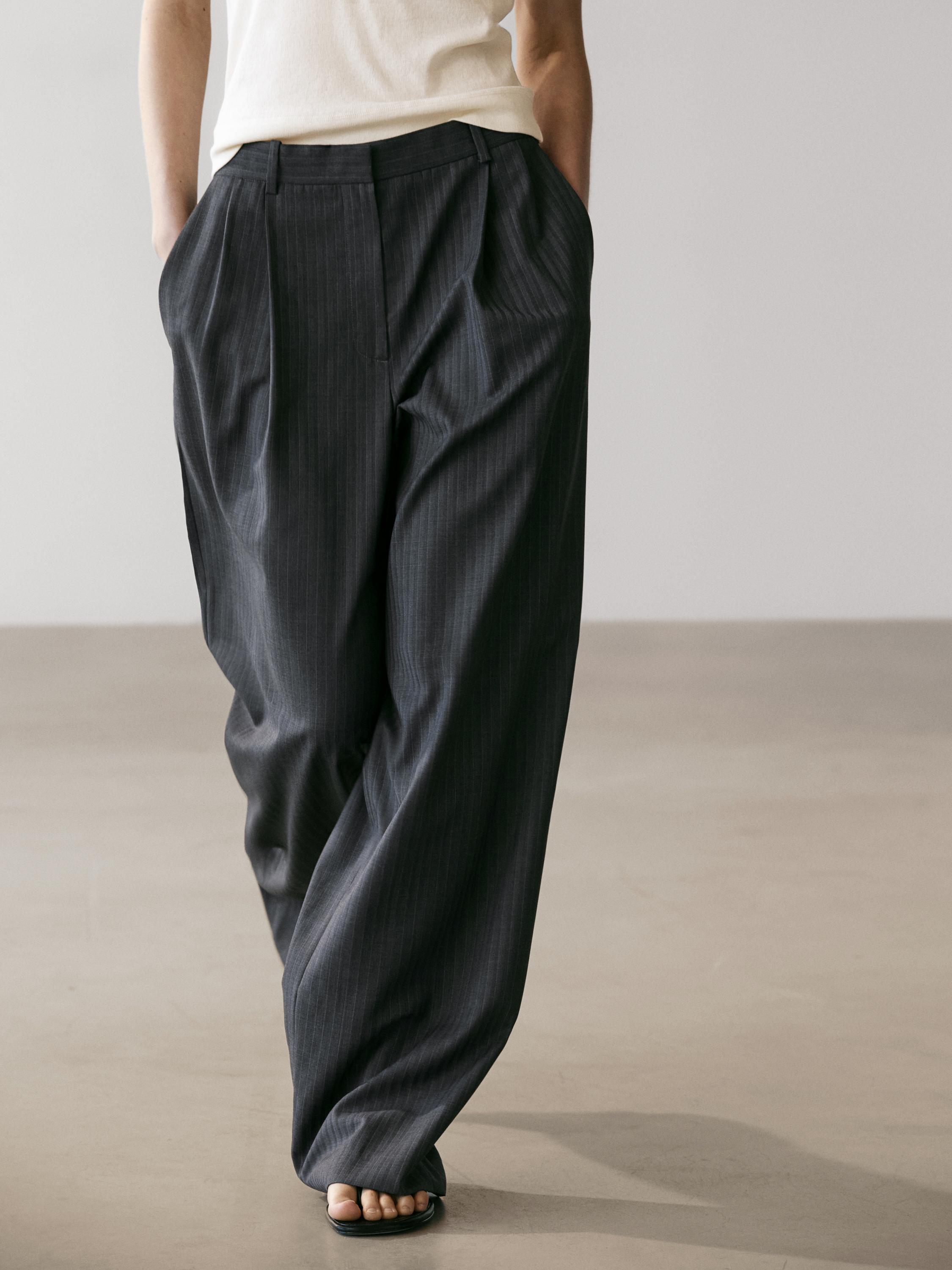 Pinstripe cool wool blend suit trousers — GREY
