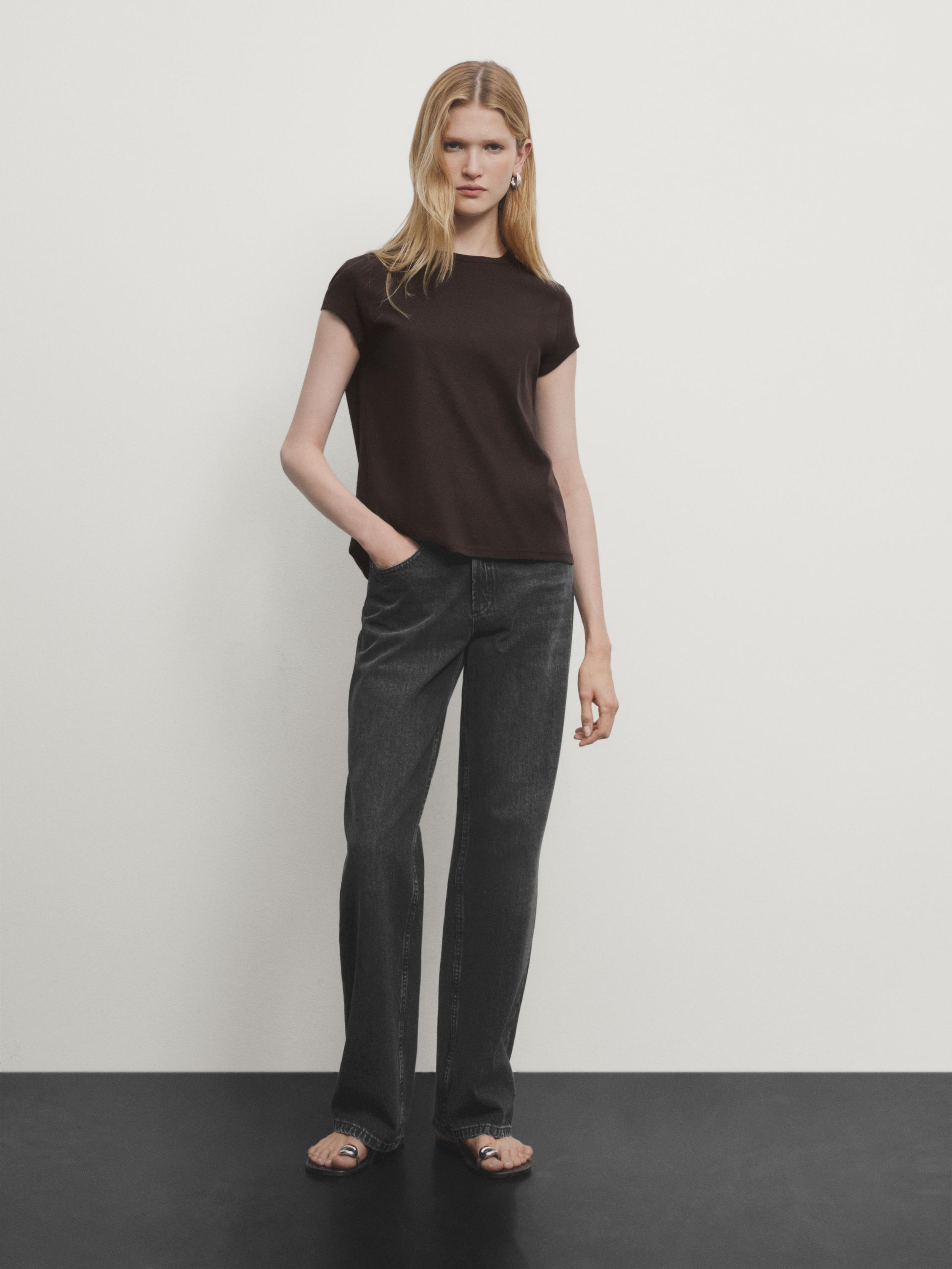 Short sleeve mercerised cotton Tshirt · Brown, Red, Stone, White · T