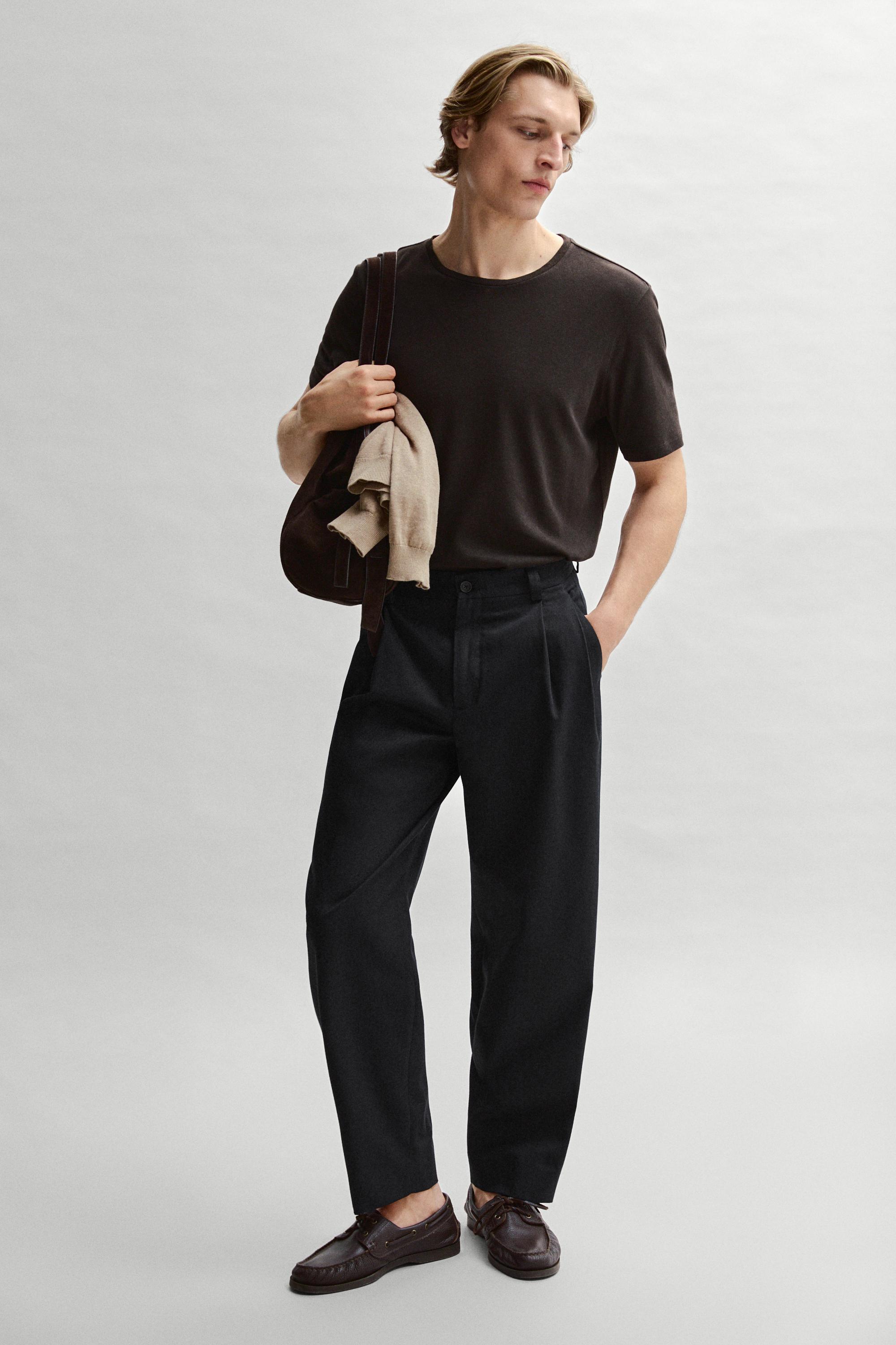 Short sleeve linen and cotton T-shirt — BROWN