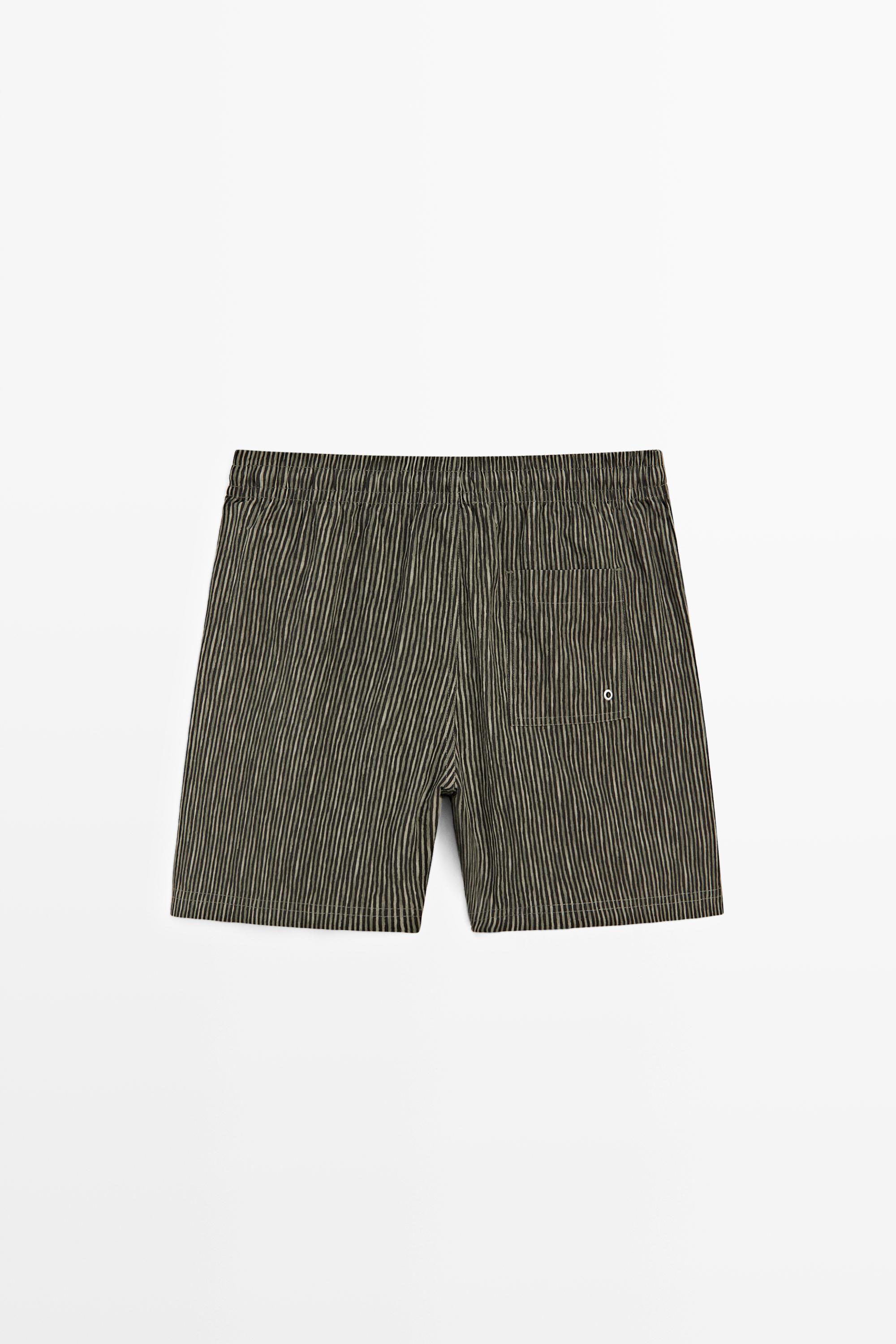 Striped print swimming trunks — KHAKI