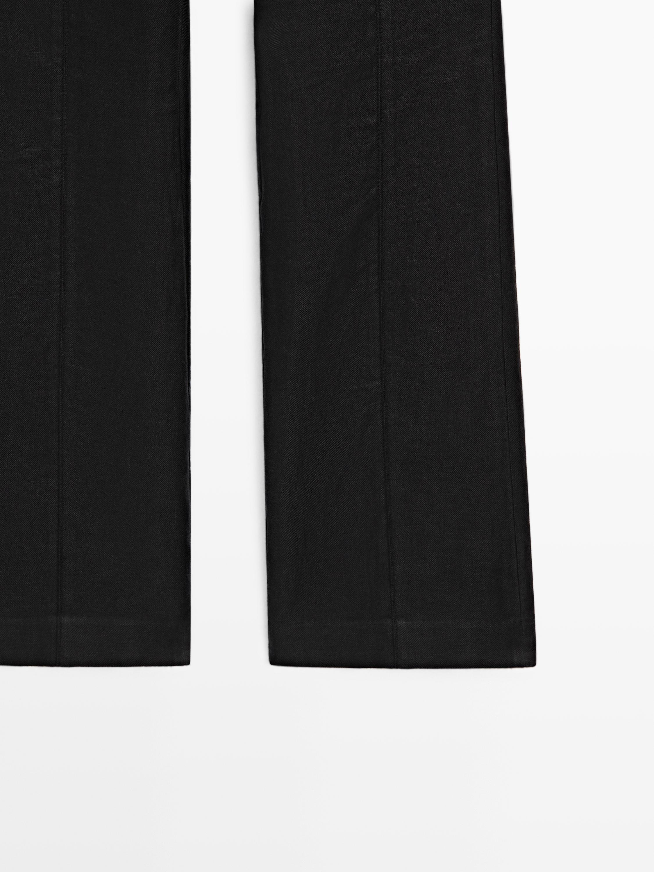 100% linen kick flare fit pants — BLACK