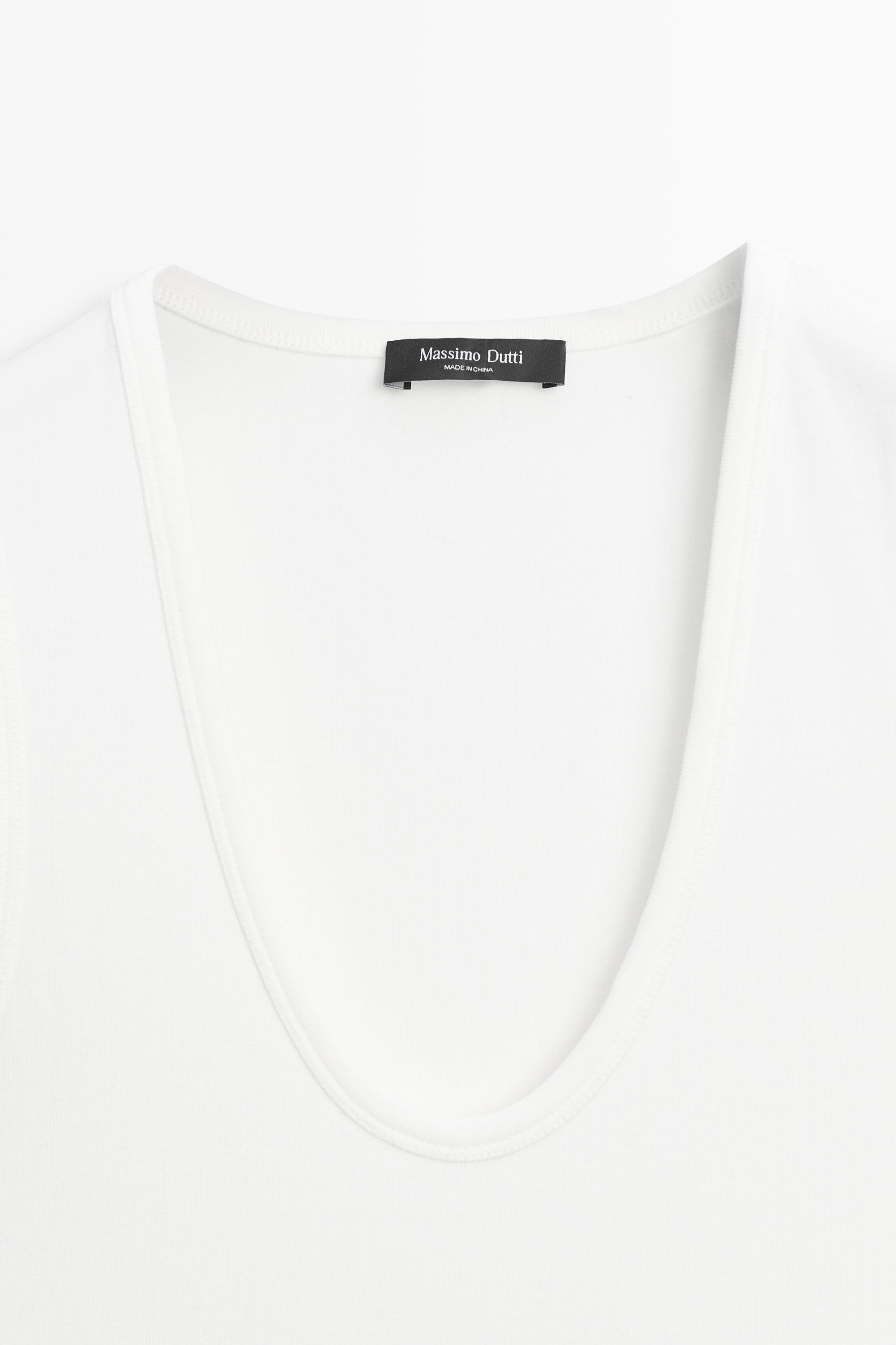 Cotton blend V-neck top — WHITE