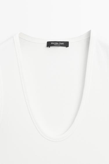 Cotton blend V-neck top — WHITE 4
