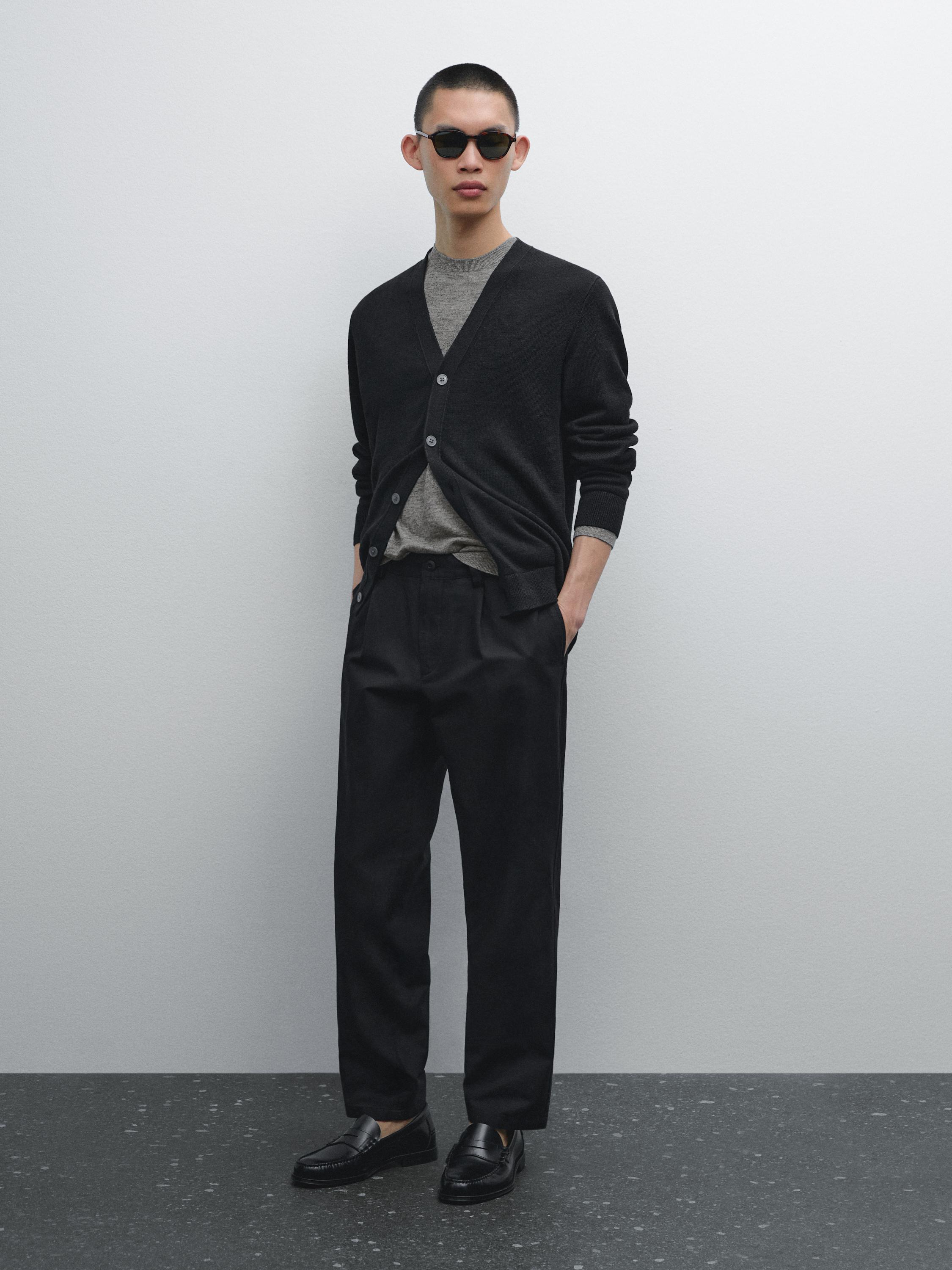 Cotton blend relaxed fit trousers