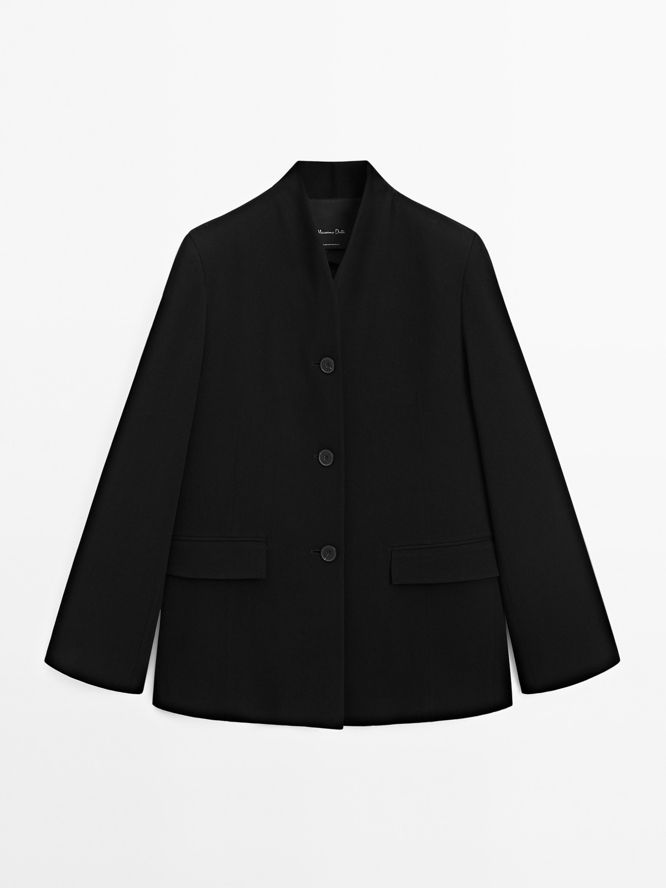 Blazer aus Crêpe-Gewebe mit Stehkragen