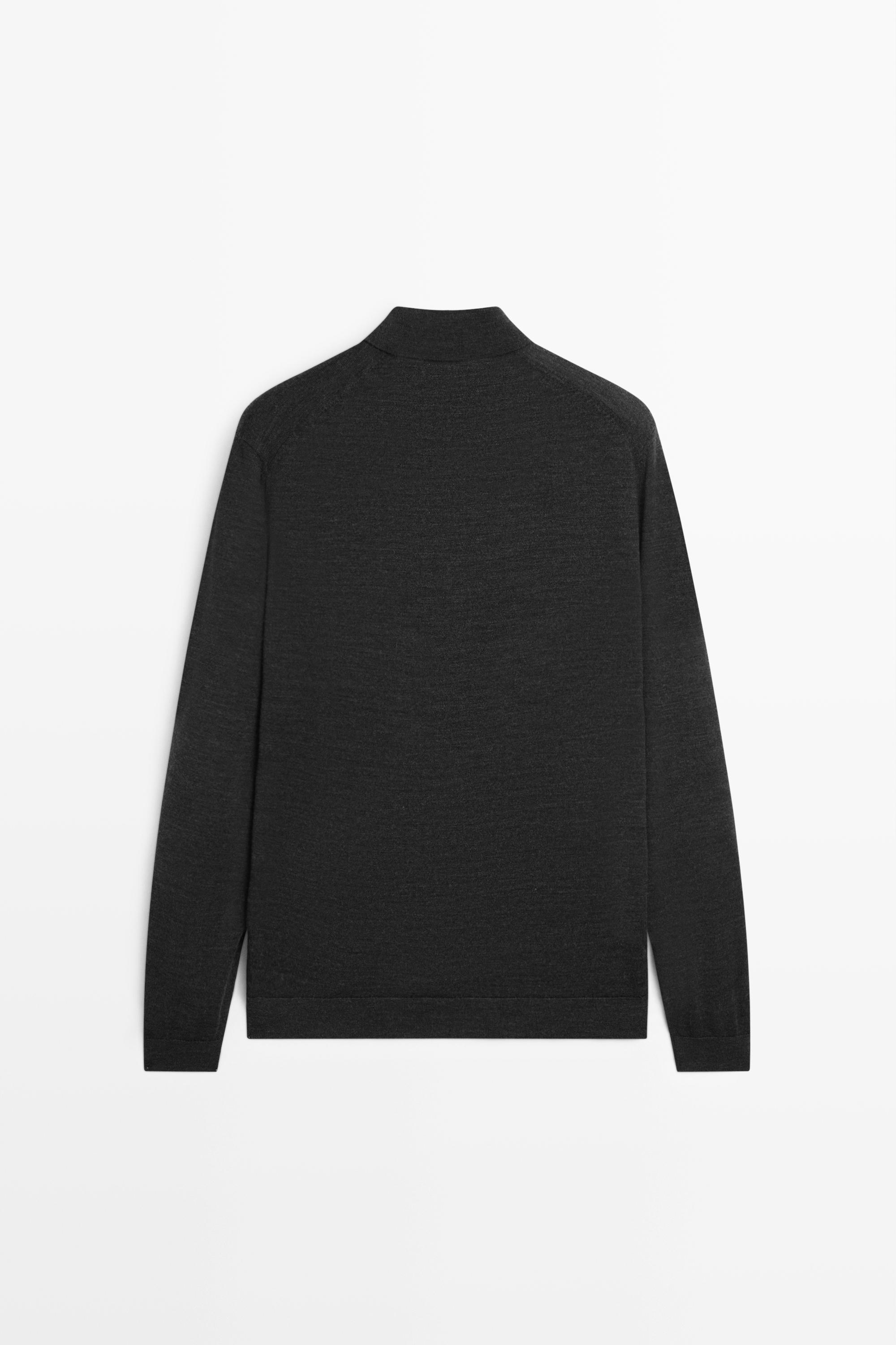 100% merino wool knit polo sweater — CHARCOAL