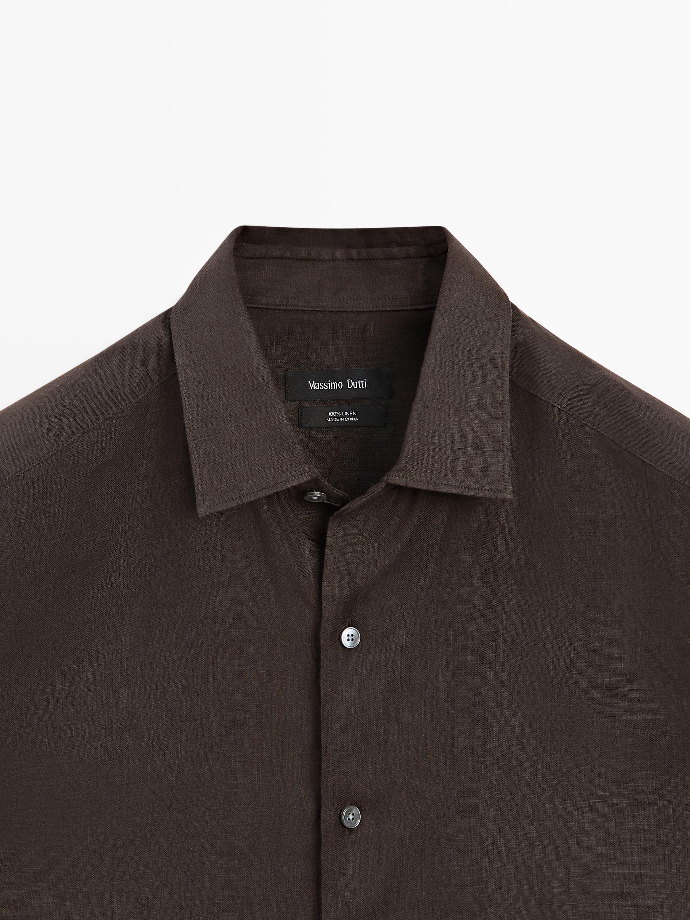 Extra fine regular fit linen shirt — BROWN