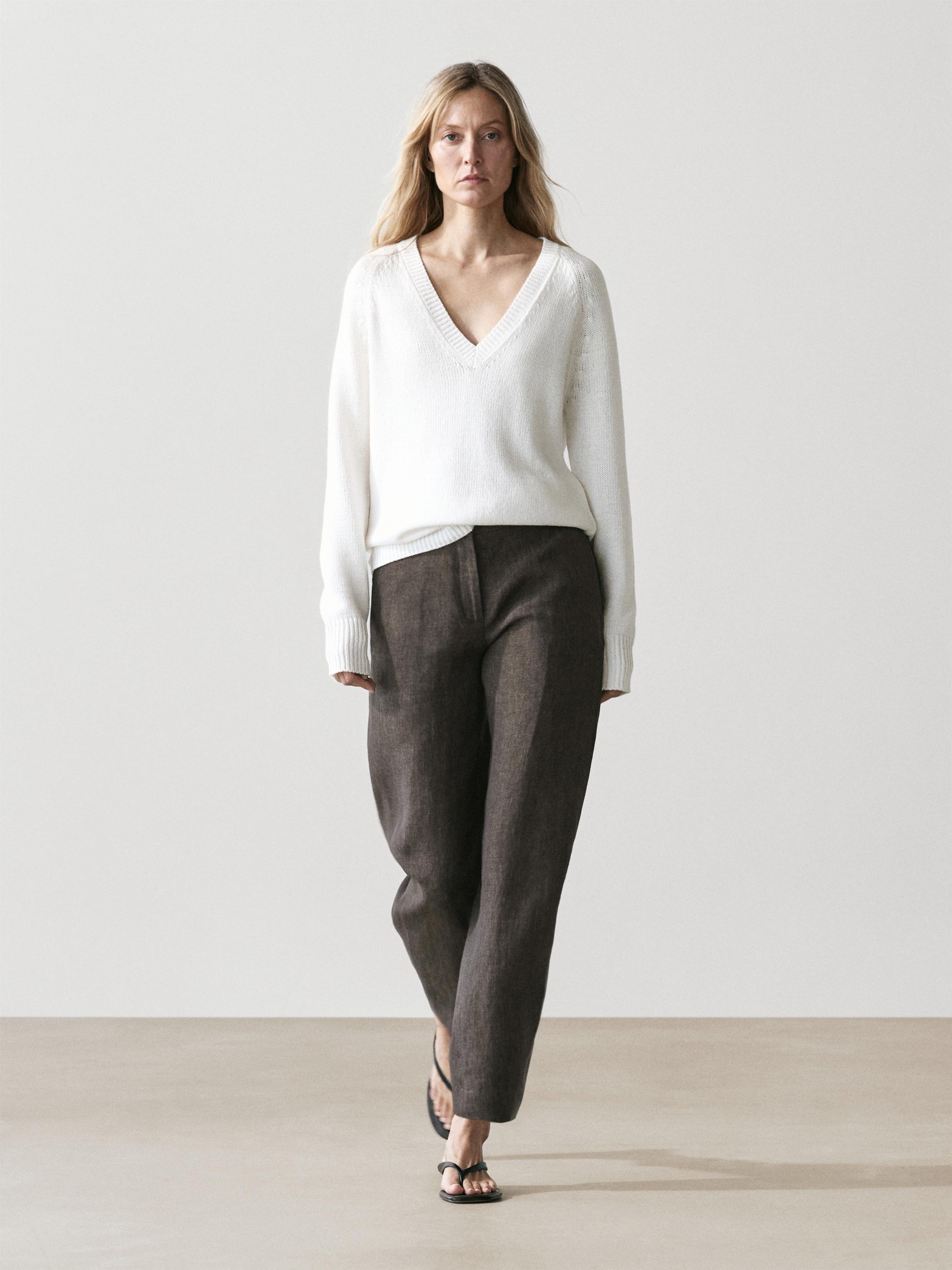 Linen barrel fit trousers — Chocolate
