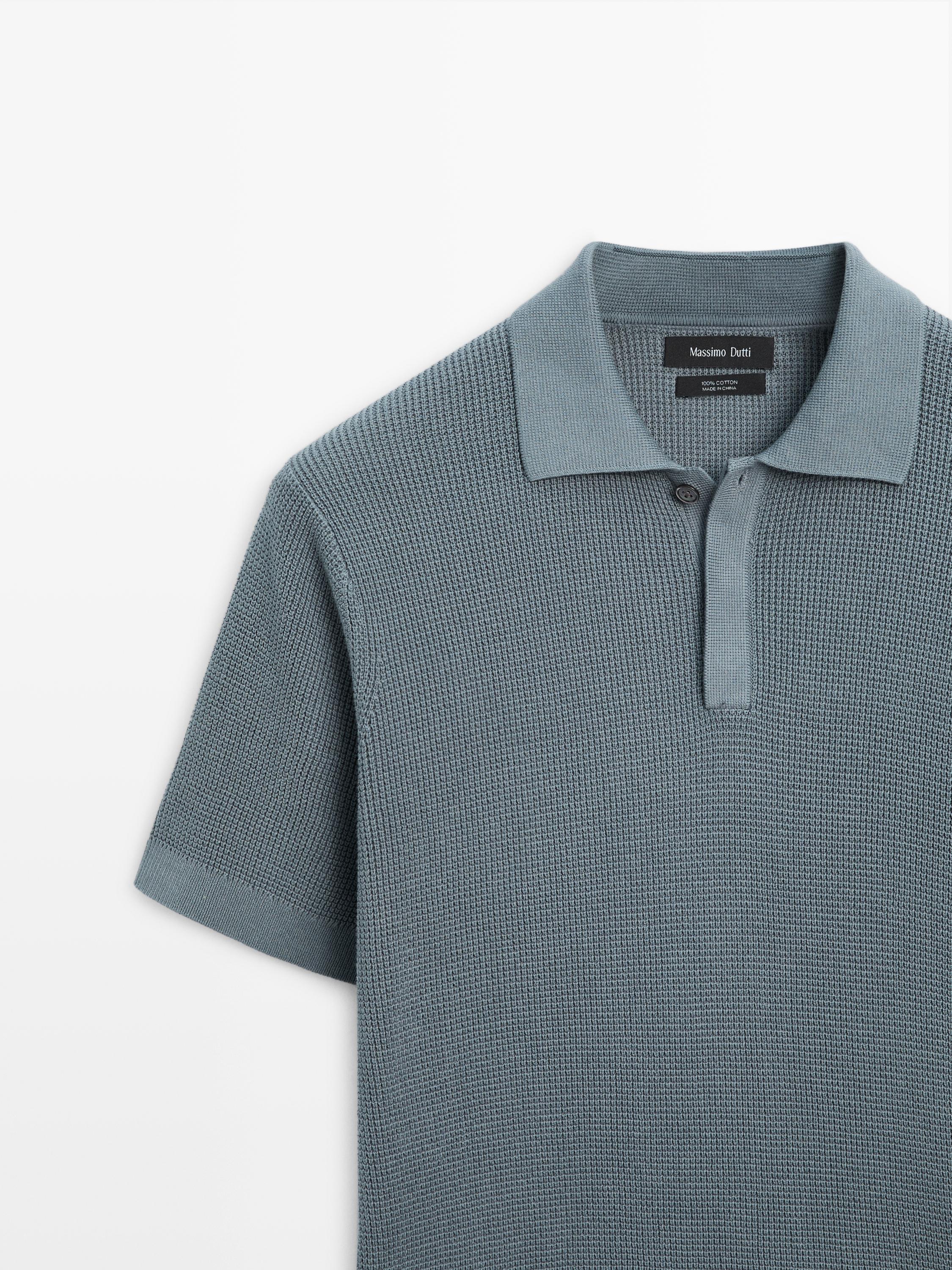 Textured cotton knit polo shirt — DEEP BLUE