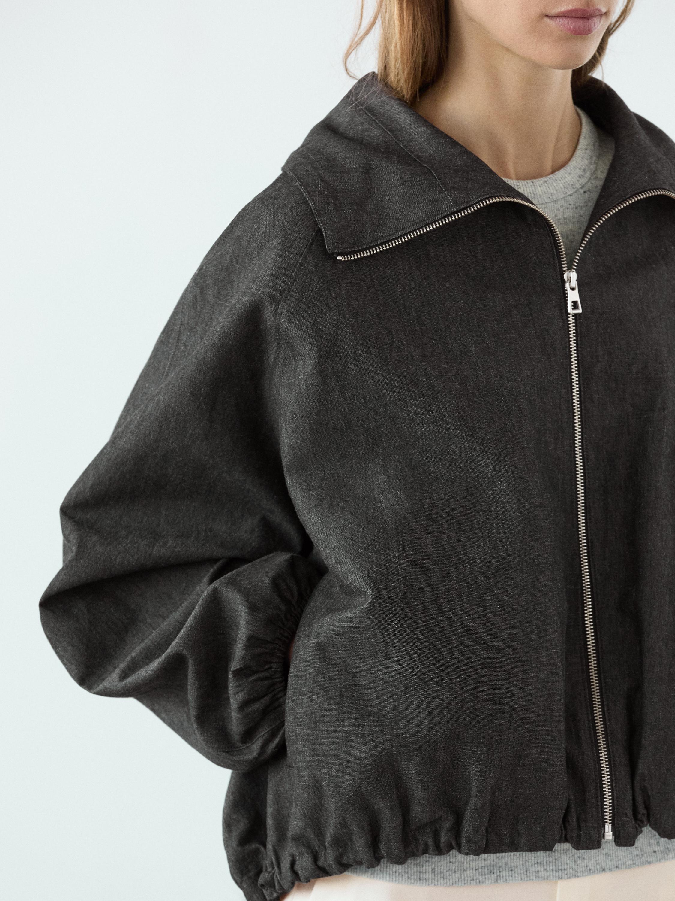 Linen blend bomber jacket — BLUISH GREY