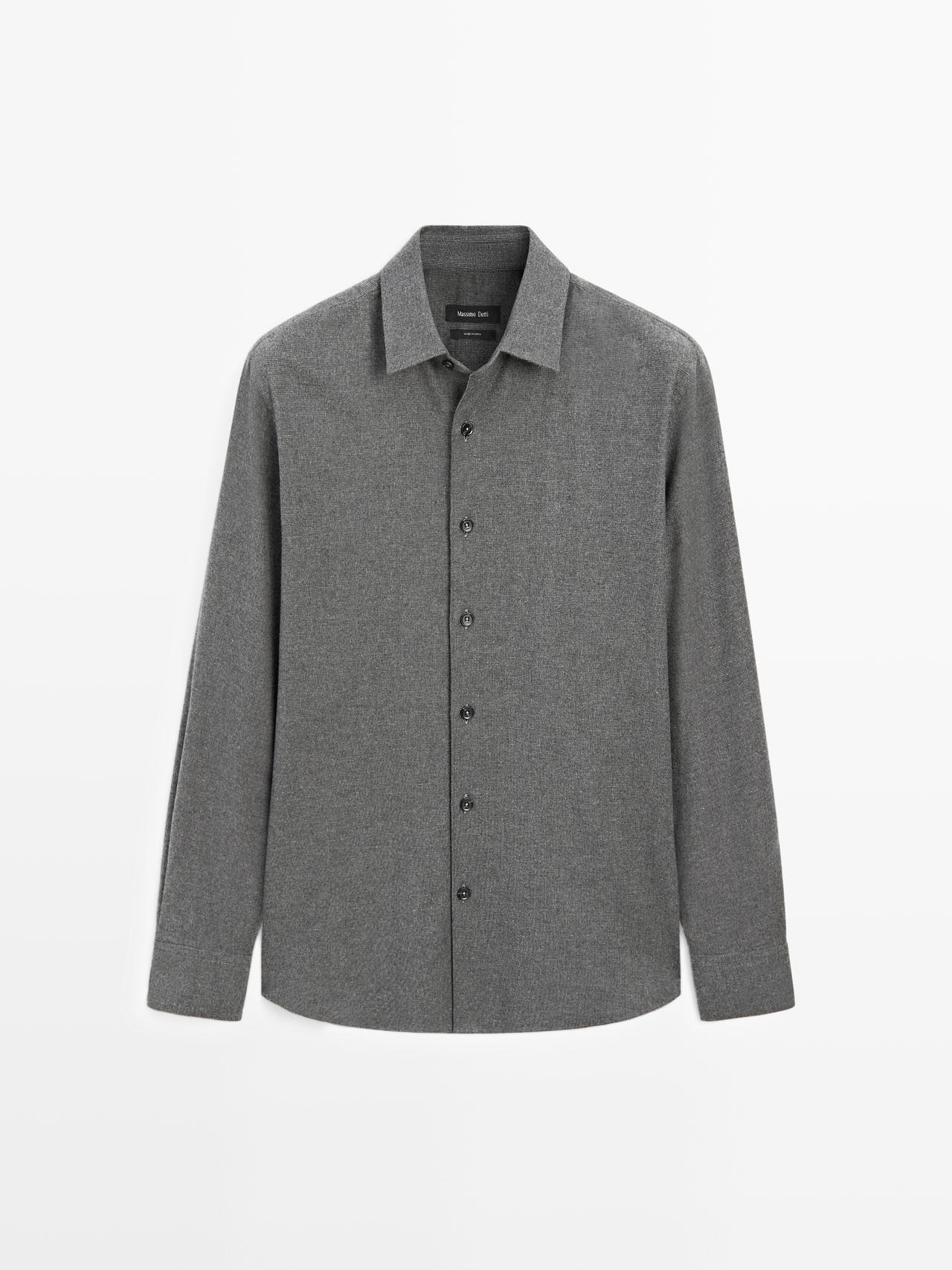 Massimo Dutti - Herre - Regular Fit Ternet Struktur Meleret Skjorte - Kulgrå - Xl