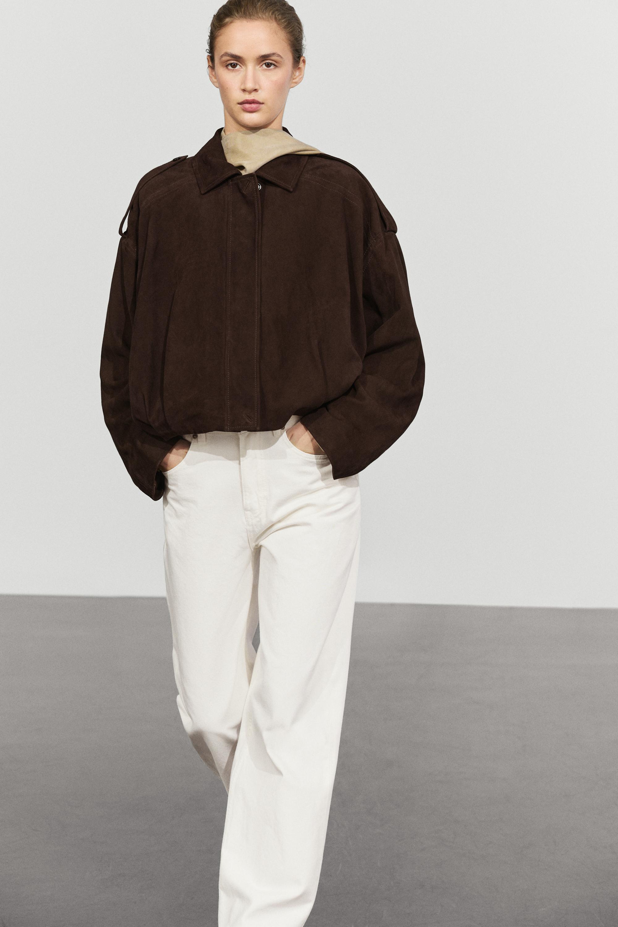 Suede bomber jacket with pleat detail · Brown · Bomberâ Jacket ...