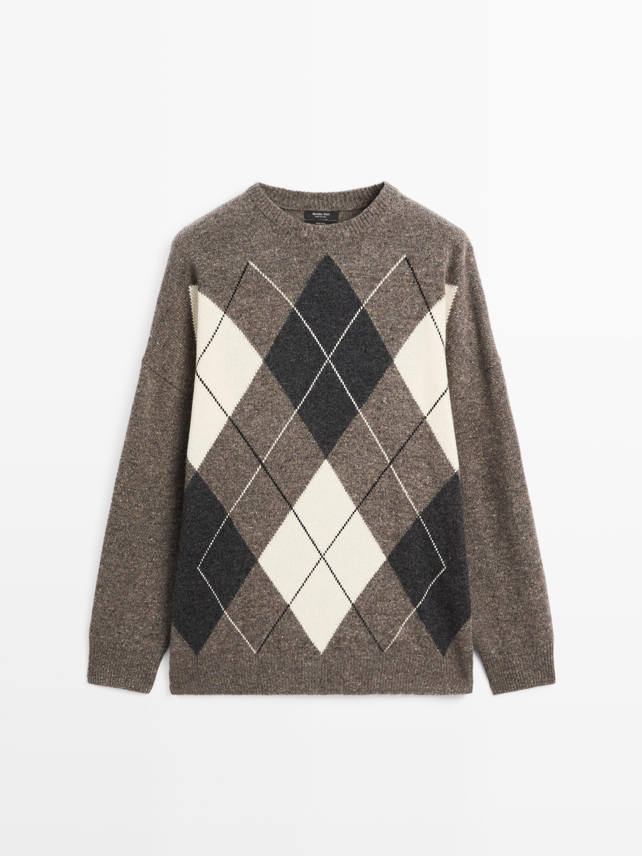 100% wool Argyle knit sweater