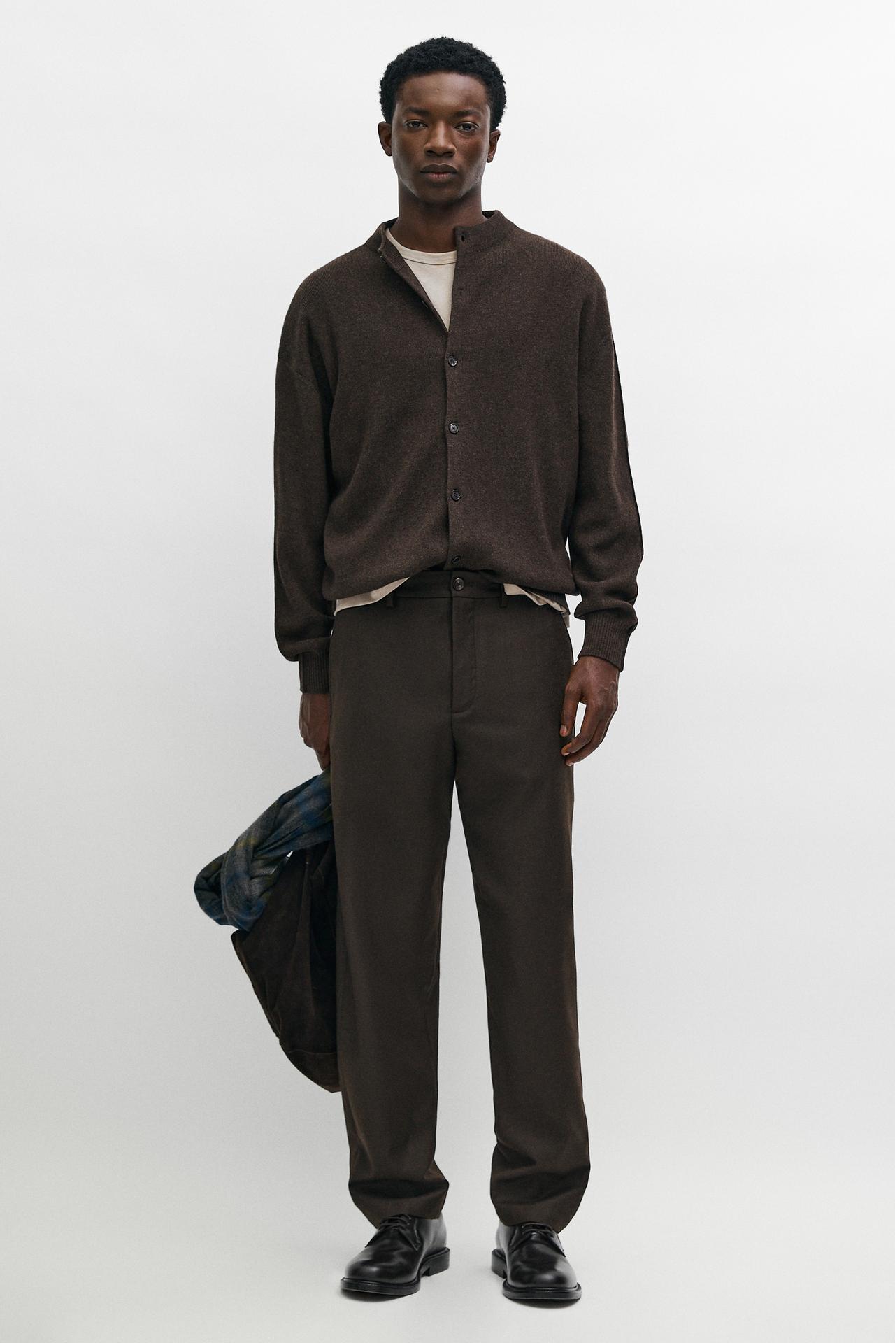 100% Wool Pants with Waist Detail — BROWN