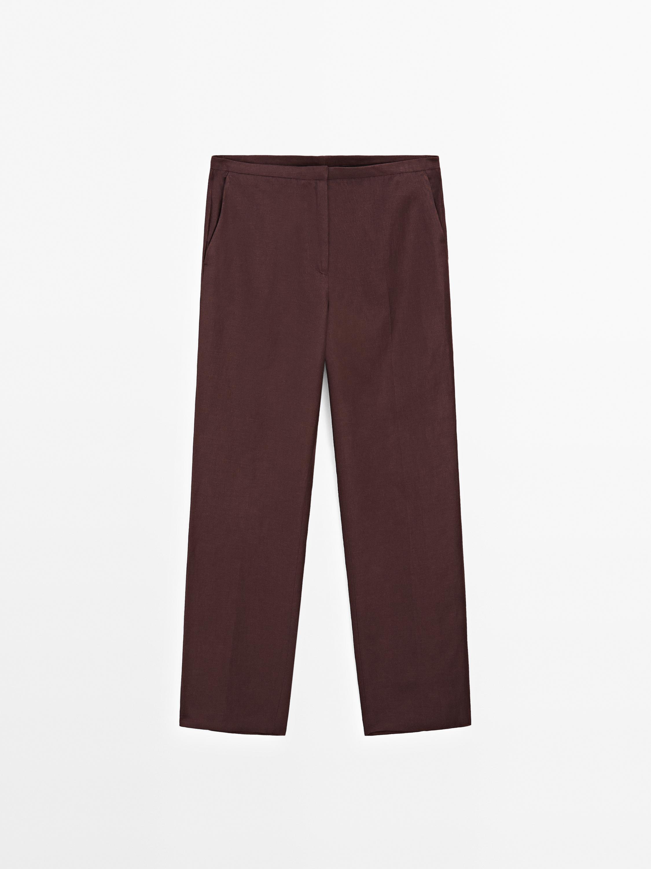 Straight-leg linen blend trousers