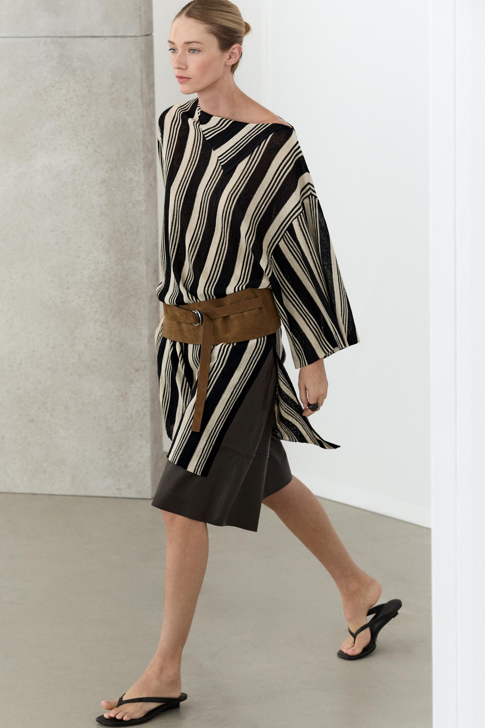 Striped knit kaftan sweater — BLACK