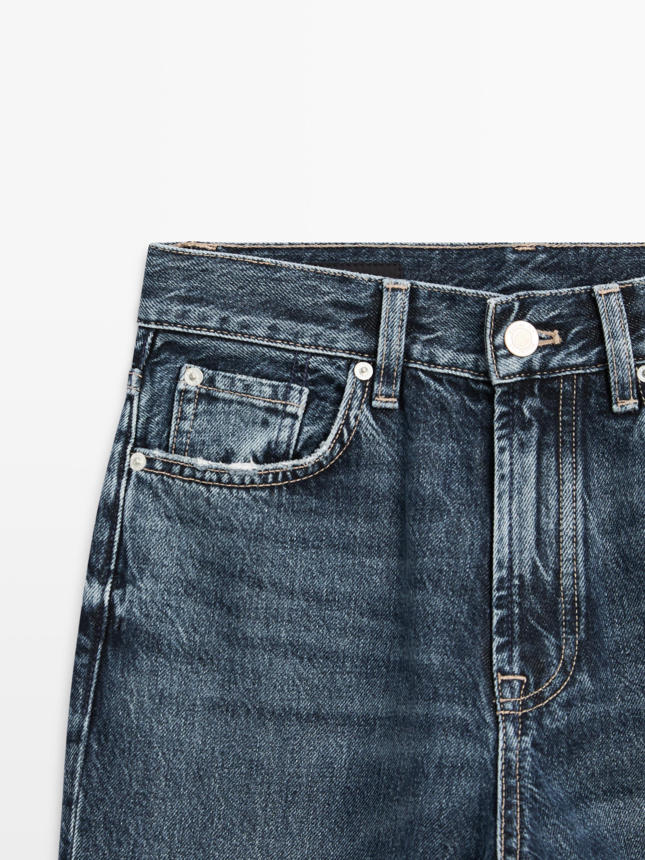Straight-leg high-waist jeans — MEDIUM BLUE