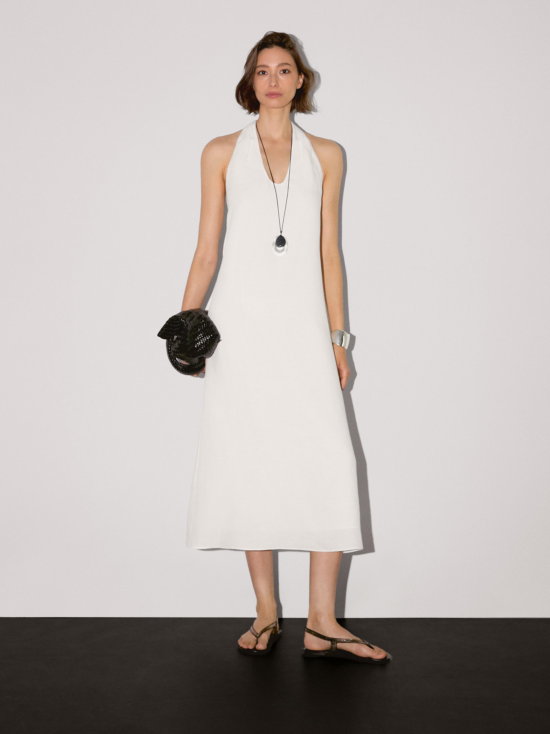 Long flounce V-neck dress