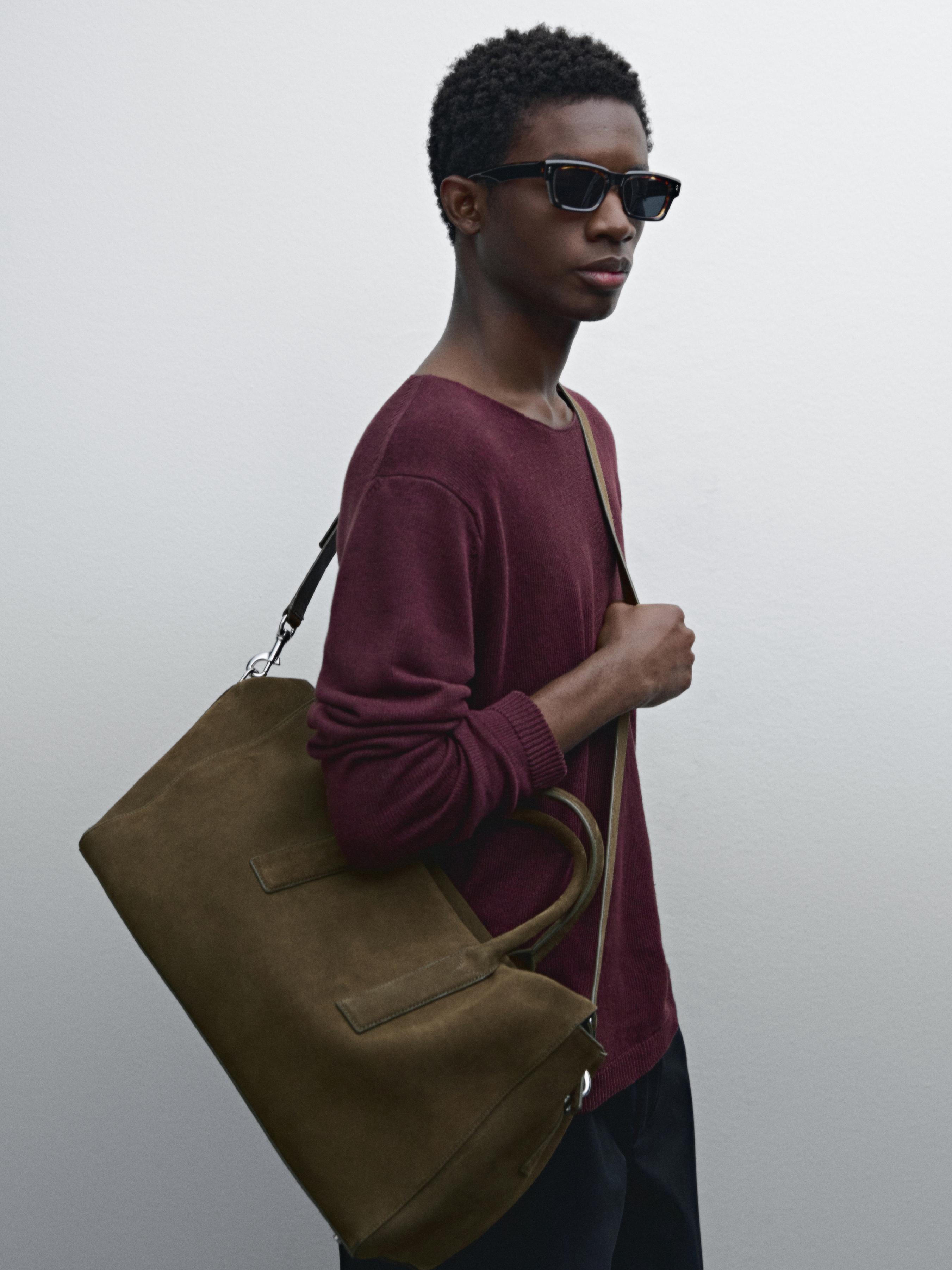 Price Massimo Dutti Sac Split Suede Leather Travel Bag · Khaki