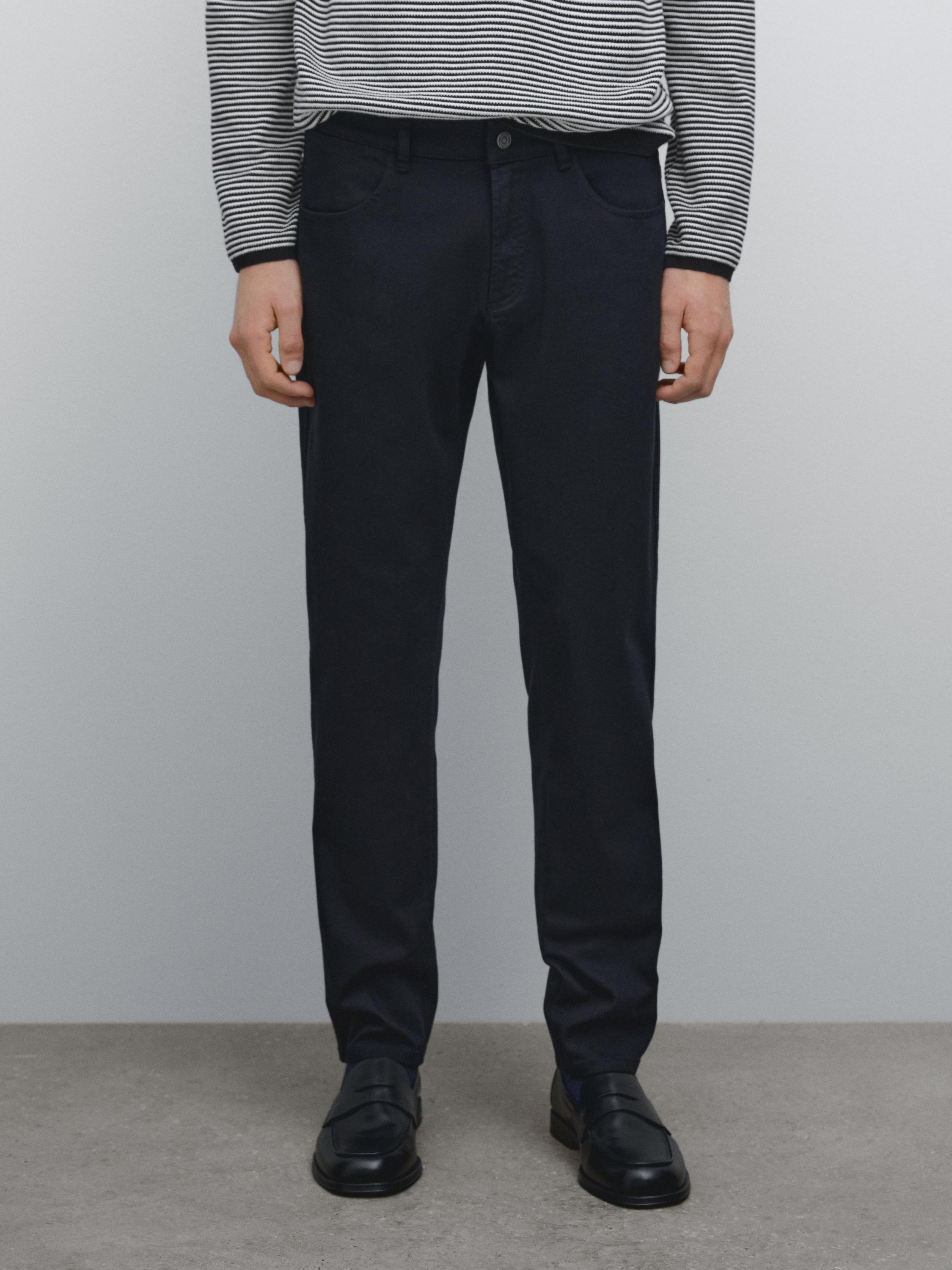 Cotton blend slim fit denim trousers