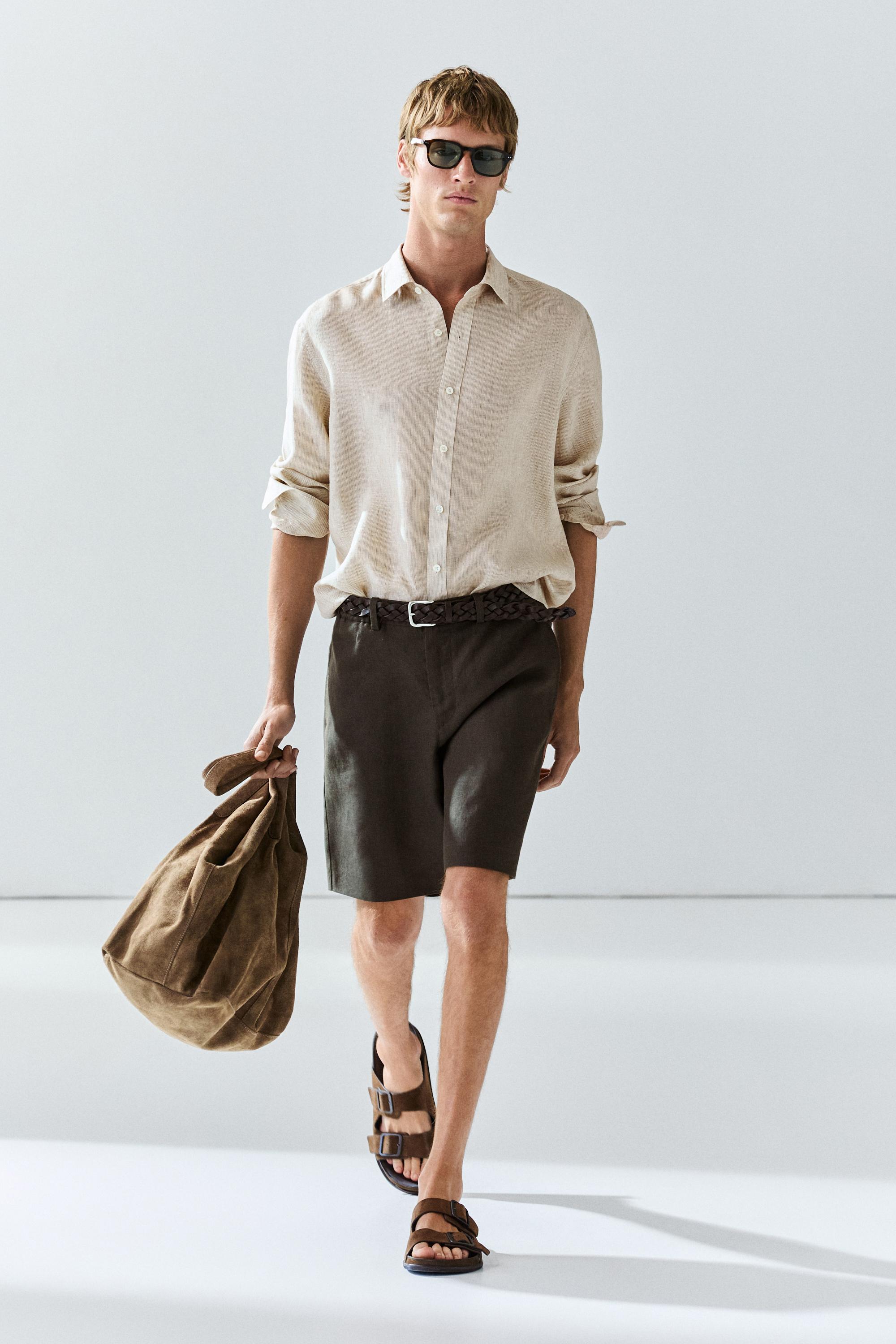 100% linen short Bermuda shorts — DARK GREEN