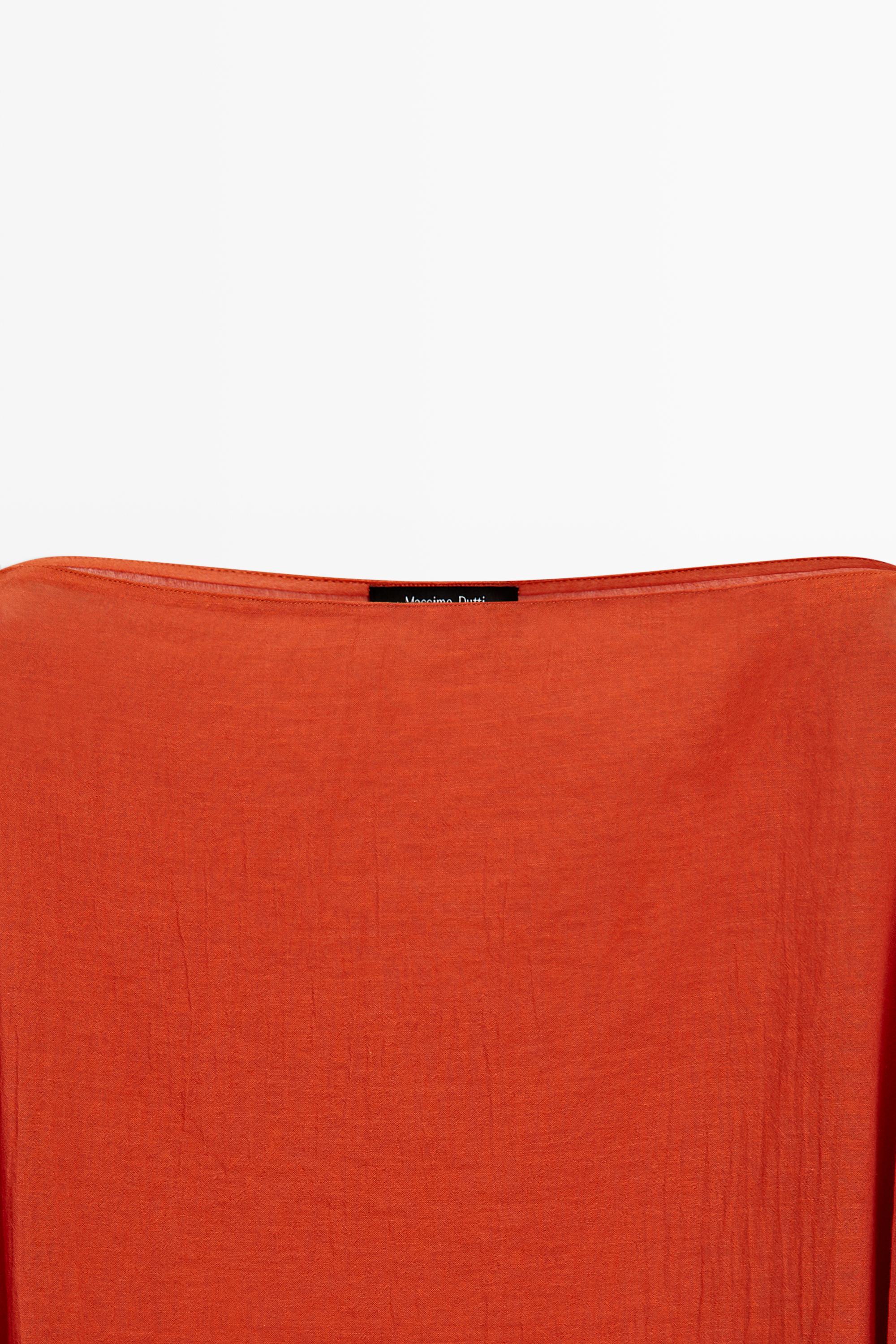 Flowing 100% cotton shirt with voluminous sleeves — BURNT ORANGE