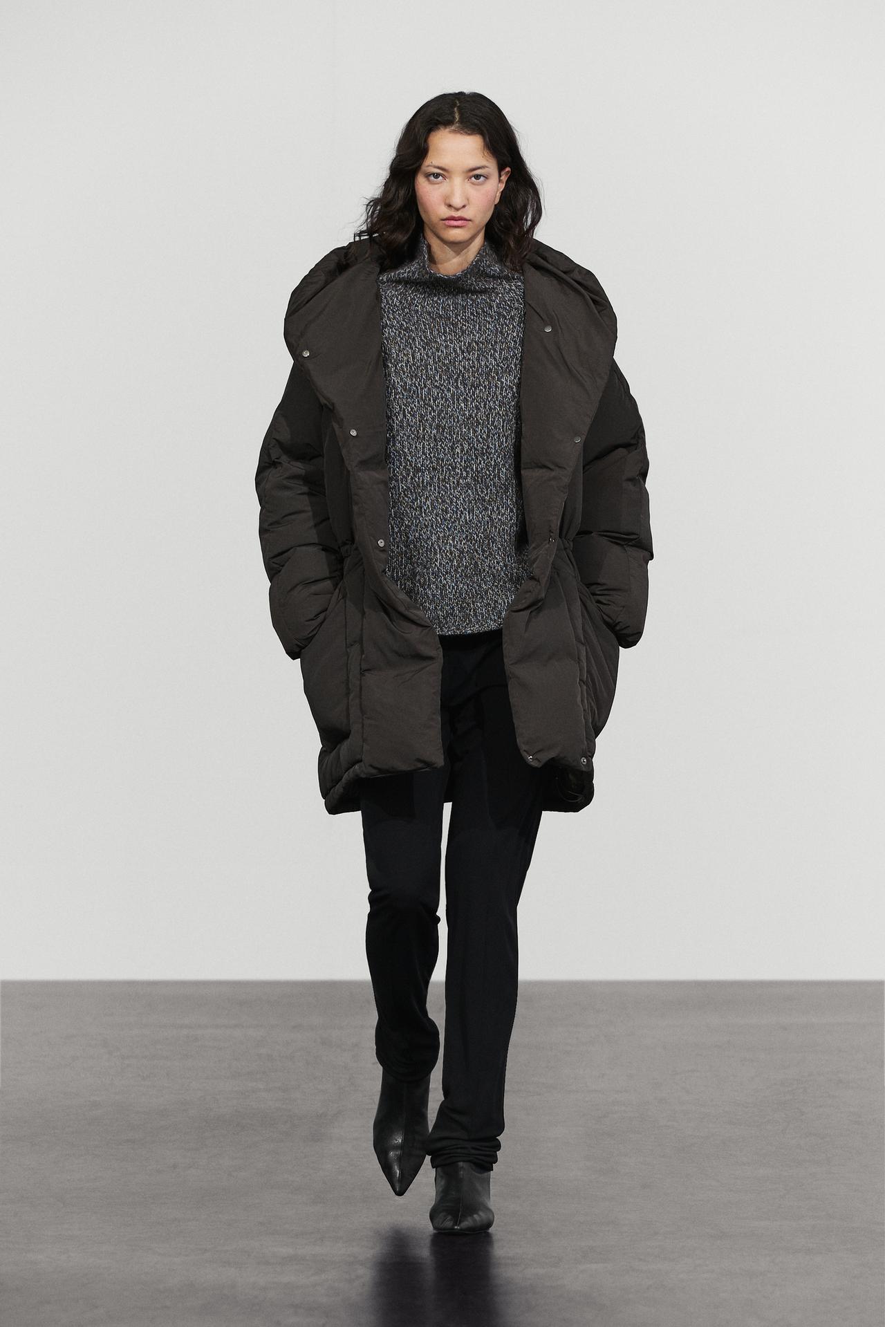 Suede puffer jacket with hood detail — MOLE BROWN