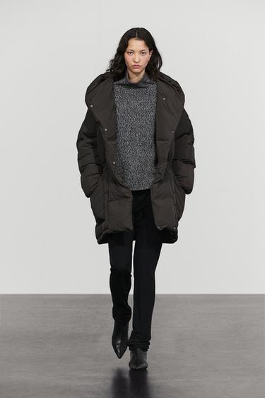 Suede puffer jacket with hood detail — MOLE BROWN 1