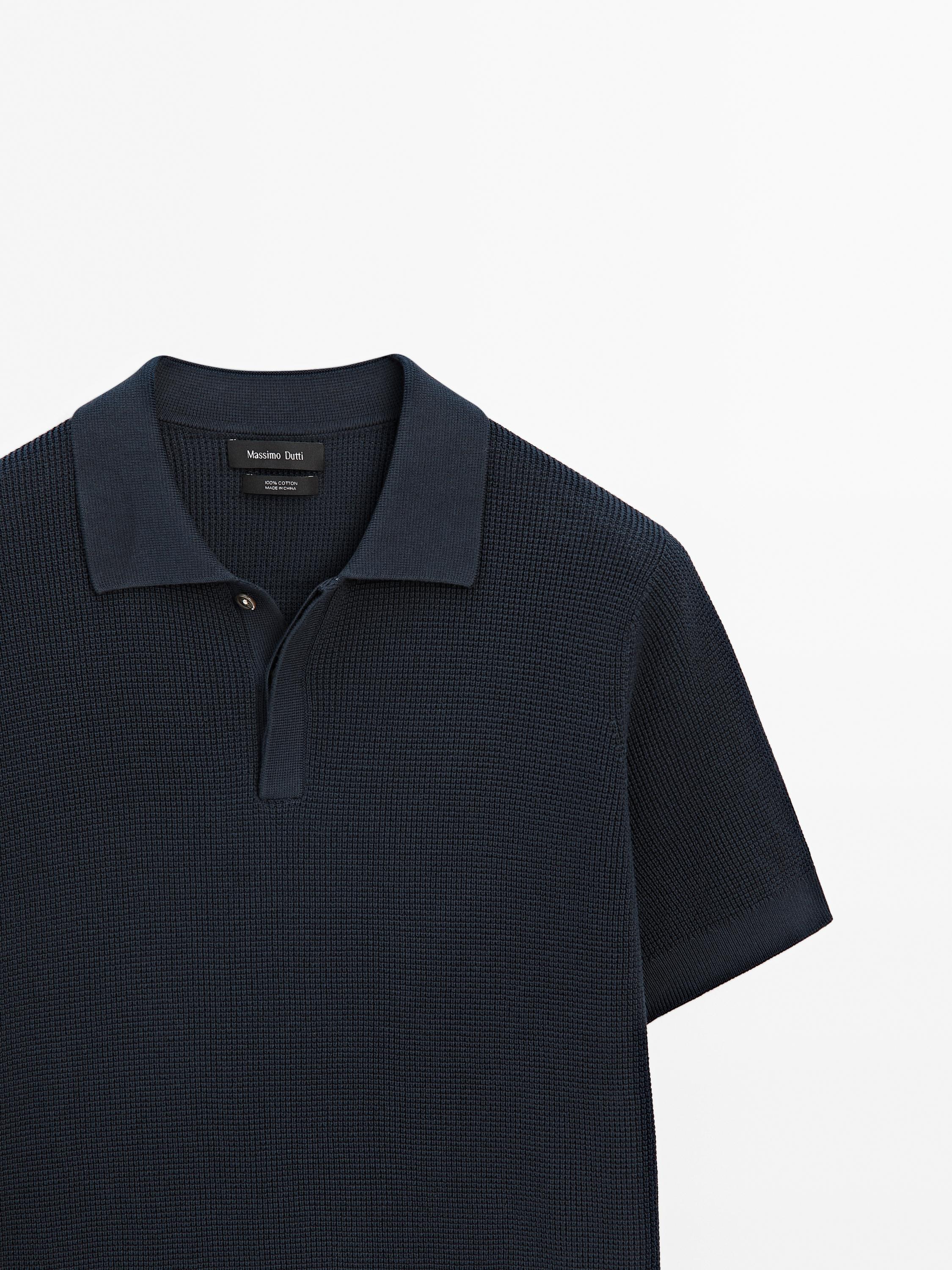 Textured cotton knit polo shirt