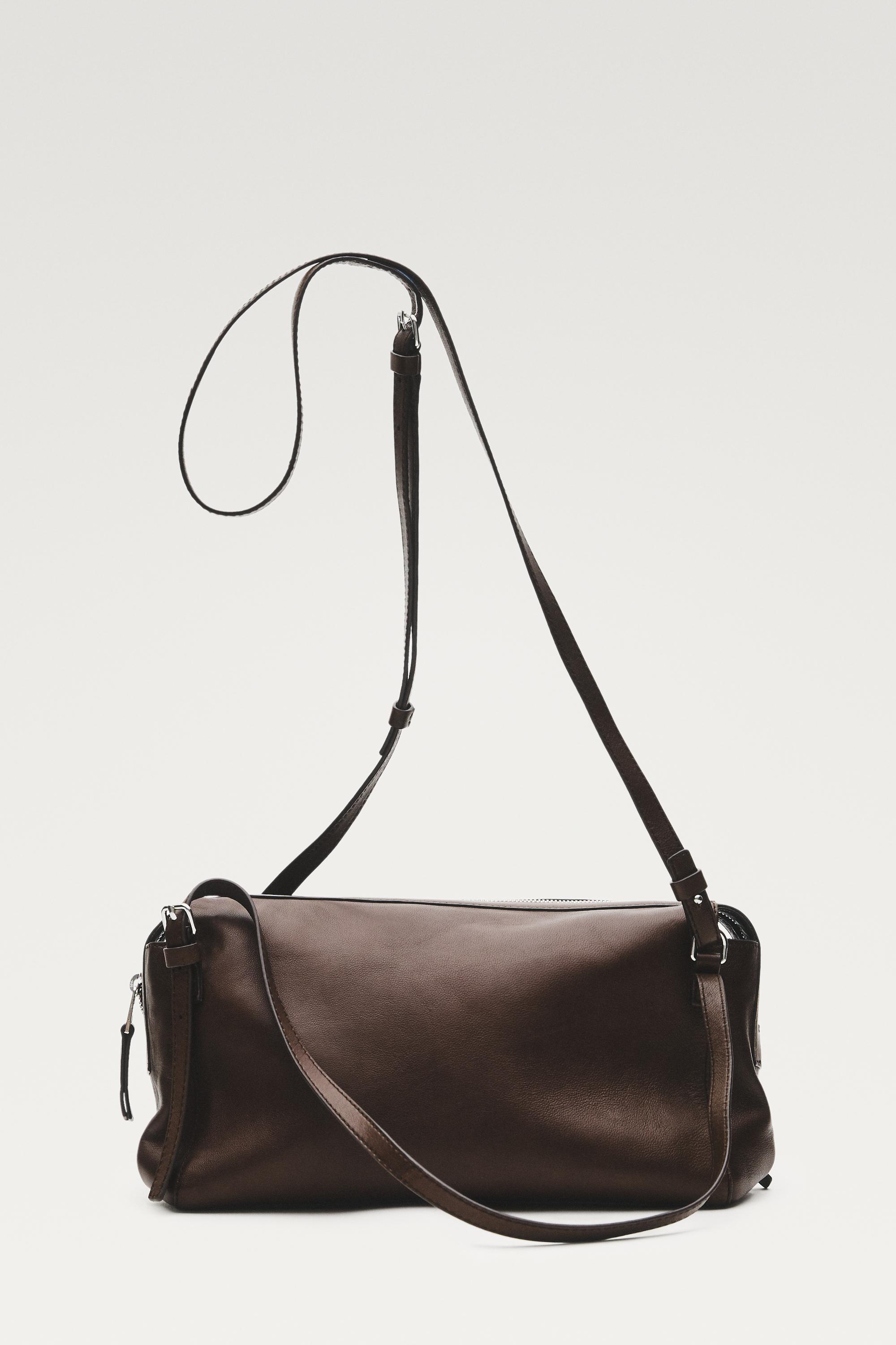 Medium nappa leather satchel bag — BROWN MARL