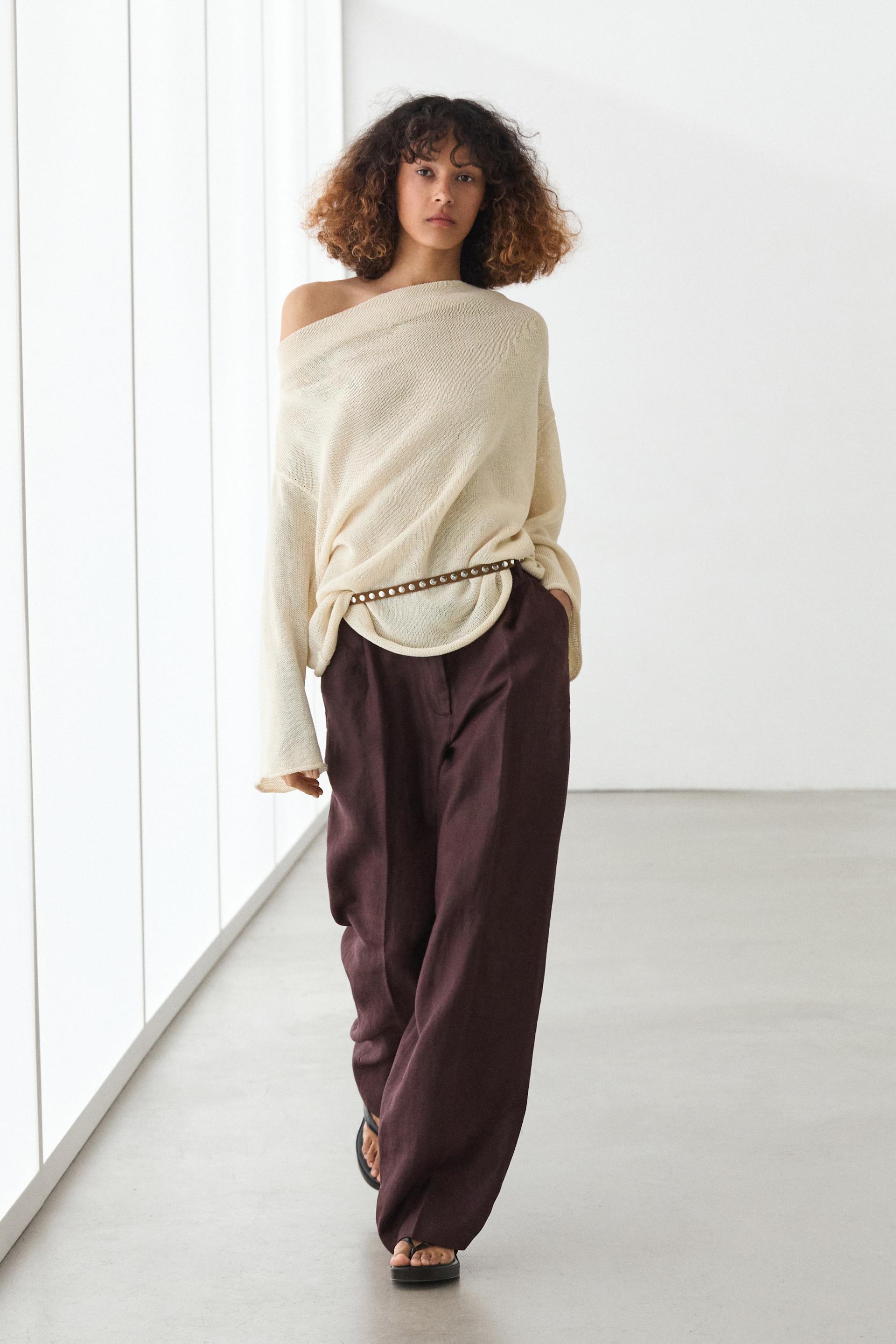 Pantalón Wide Leg Goma 100% Lino - Granada - 40 - Massimo Dutti - Mujer