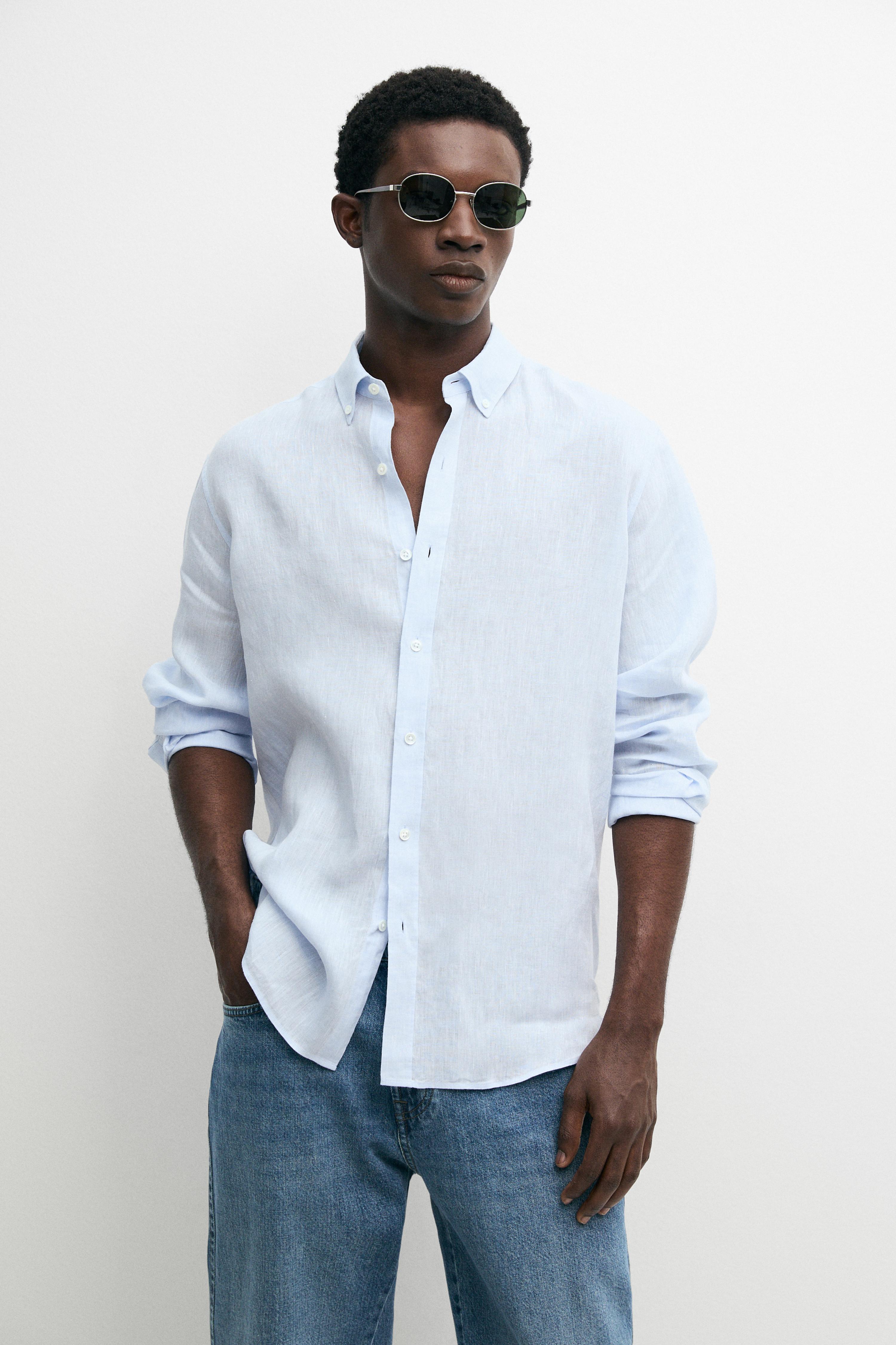 100% linen regular fit shirt — SKY BLUE