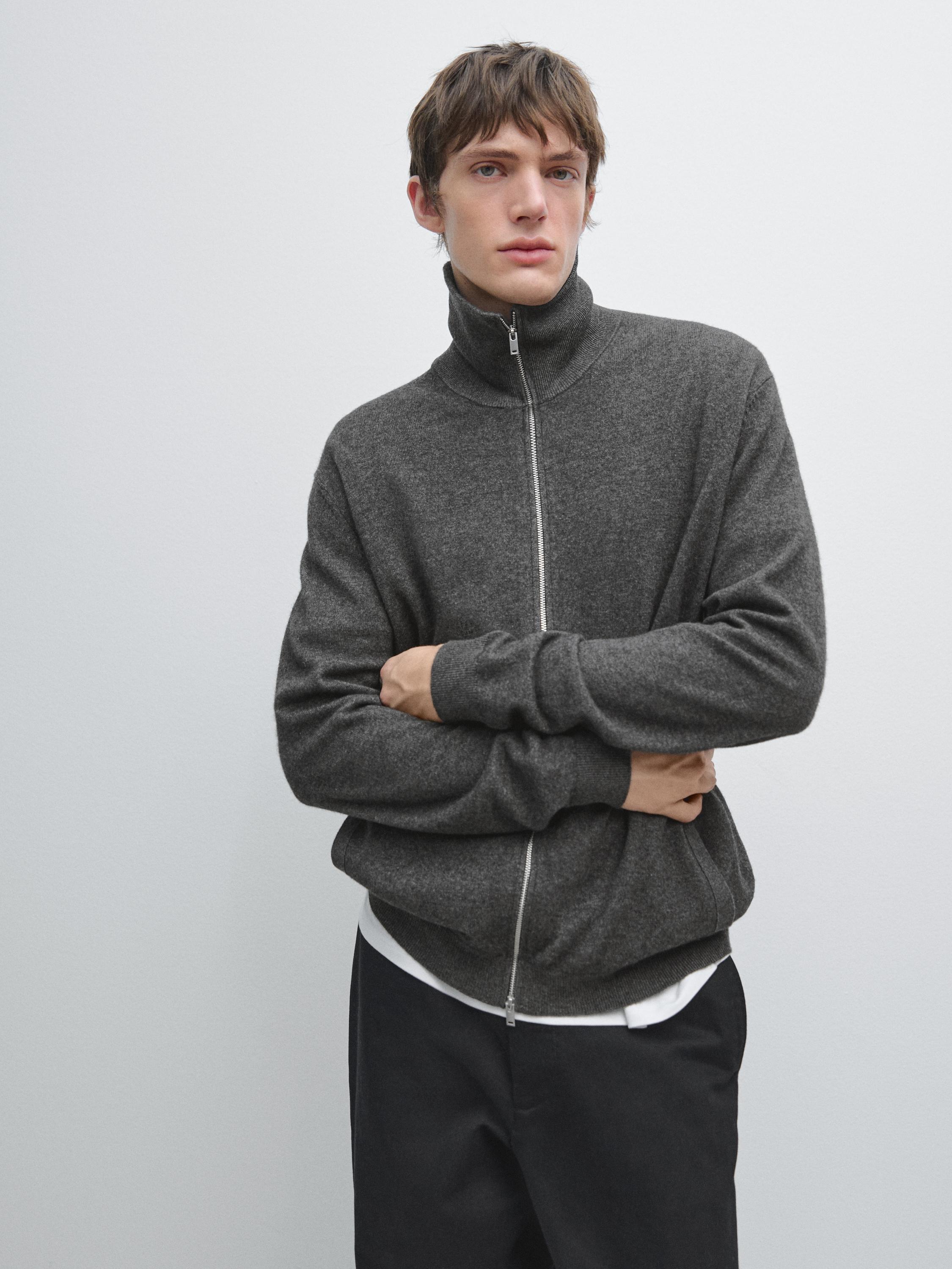 Zip-up high neck cardigan