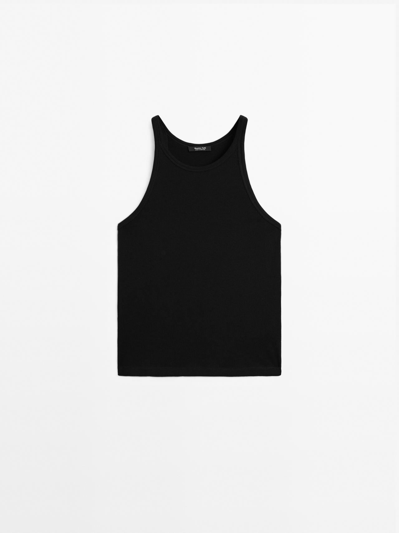 Massimo Dutti - Dame - Top I 100 % Bomuld Med Halterneck - Sort - Xl