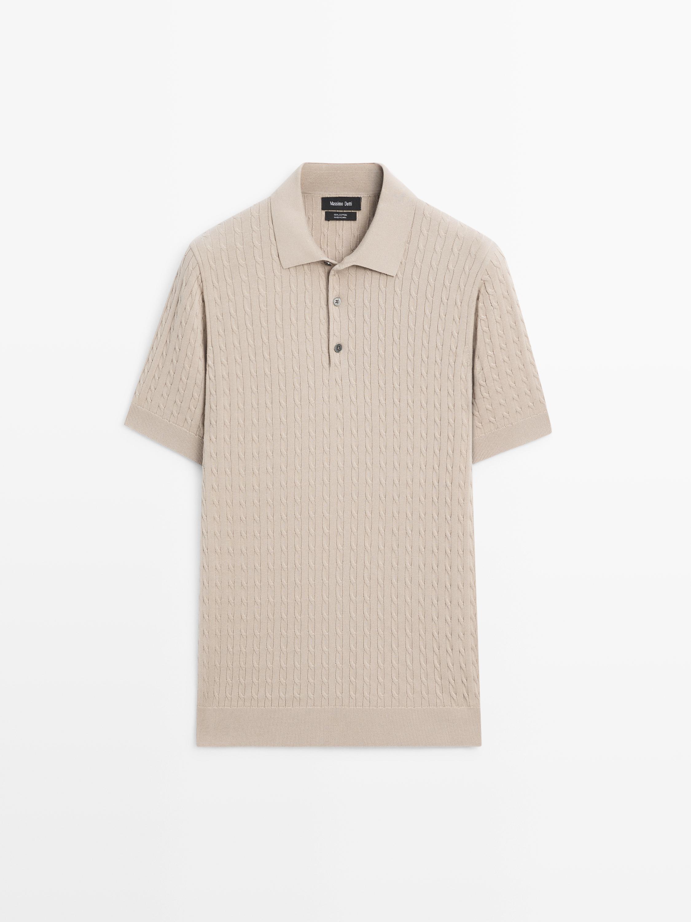 100% cotton cable-knit polo shirt