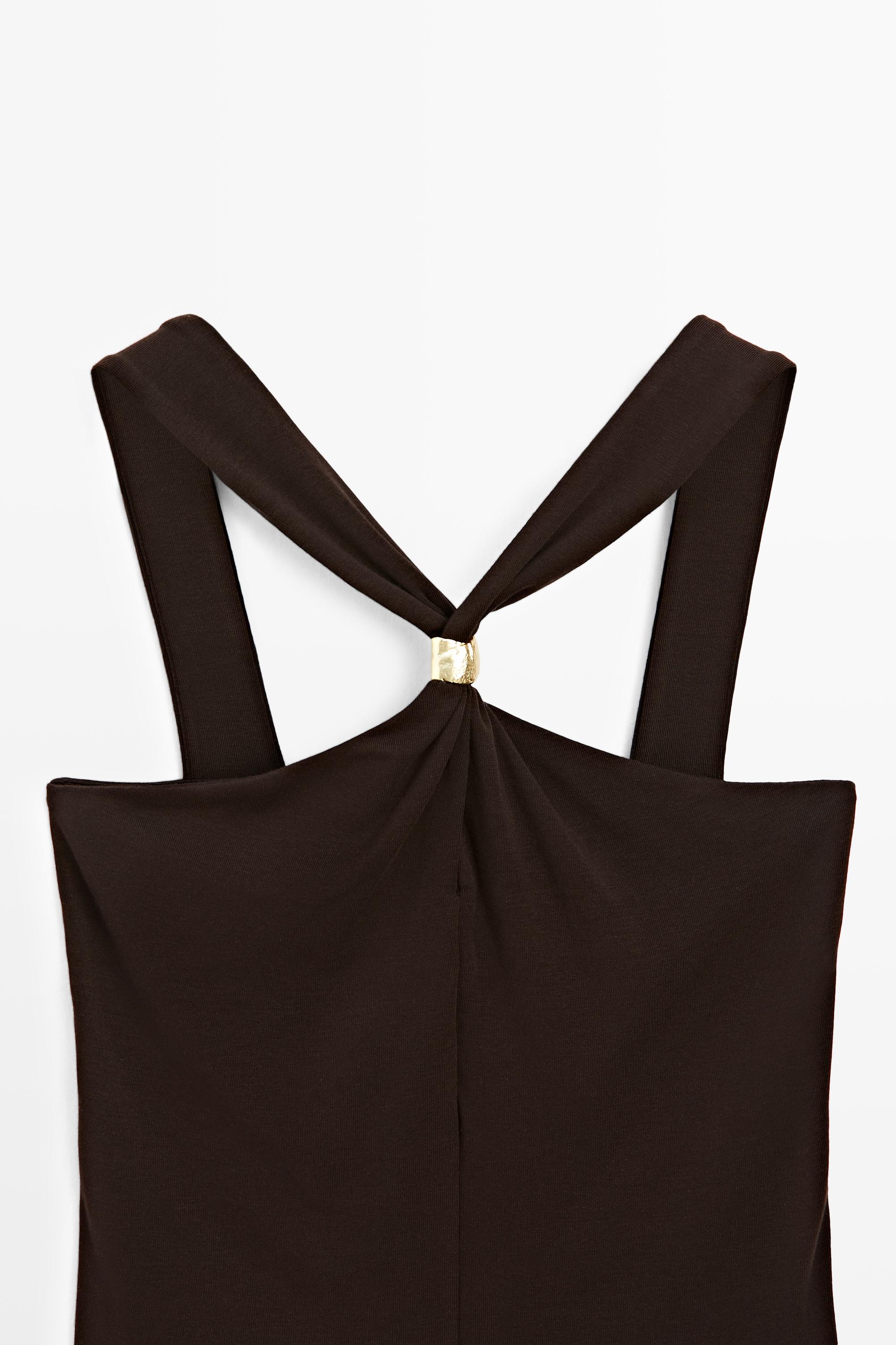 Halter top with jewel straps — BROWN