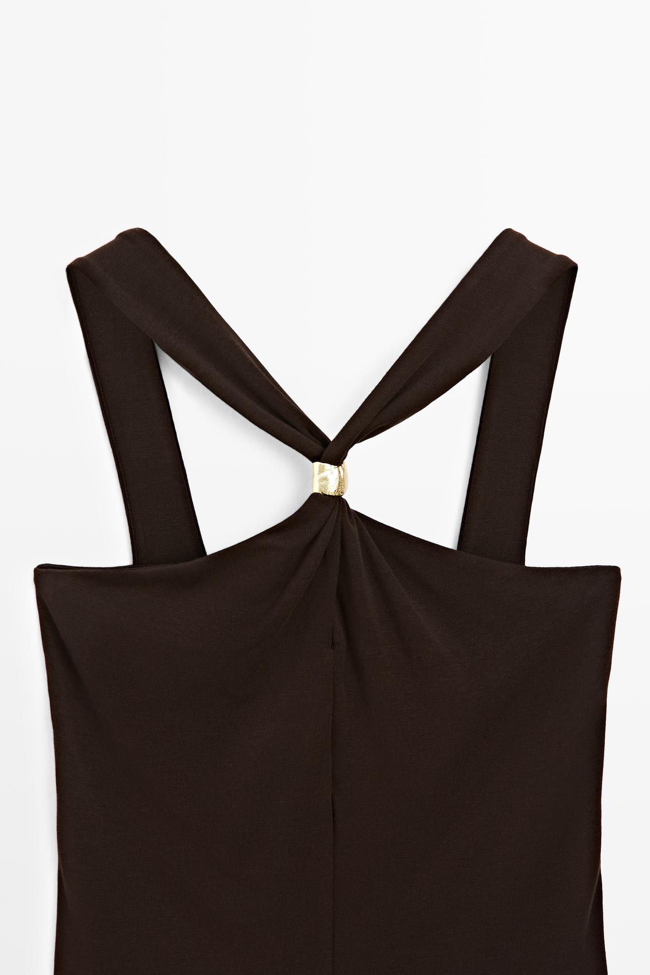 Halter top with jewel straps — BROWN